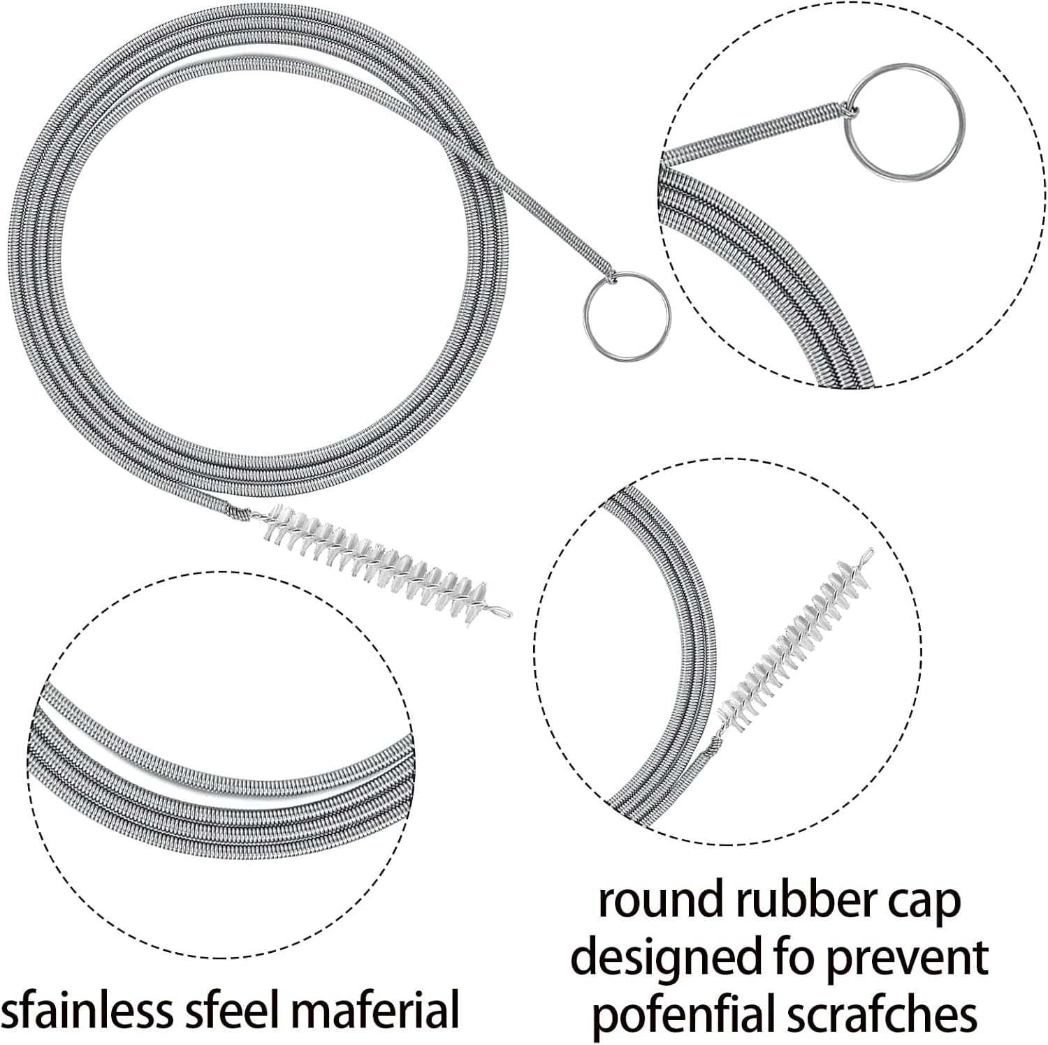 Extra Long Pipe Tube Cleaner Fridge Drain Pipe Dredging Tool Flexible Drain Brush Skinny Tube Spiral Cleaning Brush Drinking Straw Cleaner Brush Nylon Spring Aquarium Filter Brush 155CM (White) image number 2