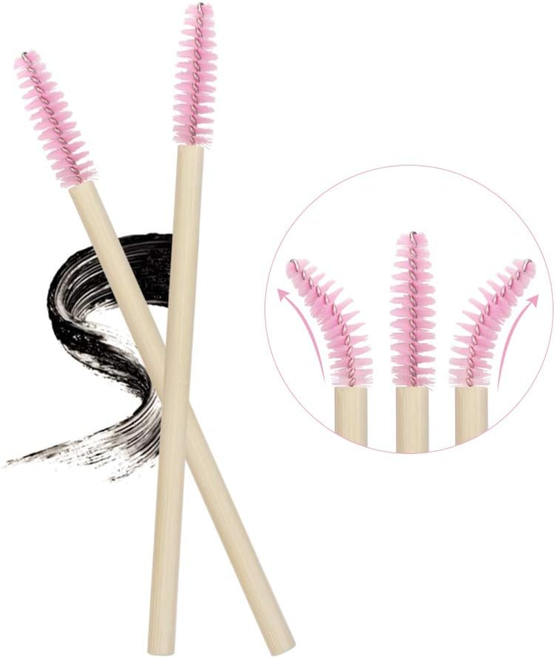 Myaokue-Up 100 Pack Bamboo Handle Mascara Wands Disposable Eyelash Brushes Lash Extension Tool, Pink