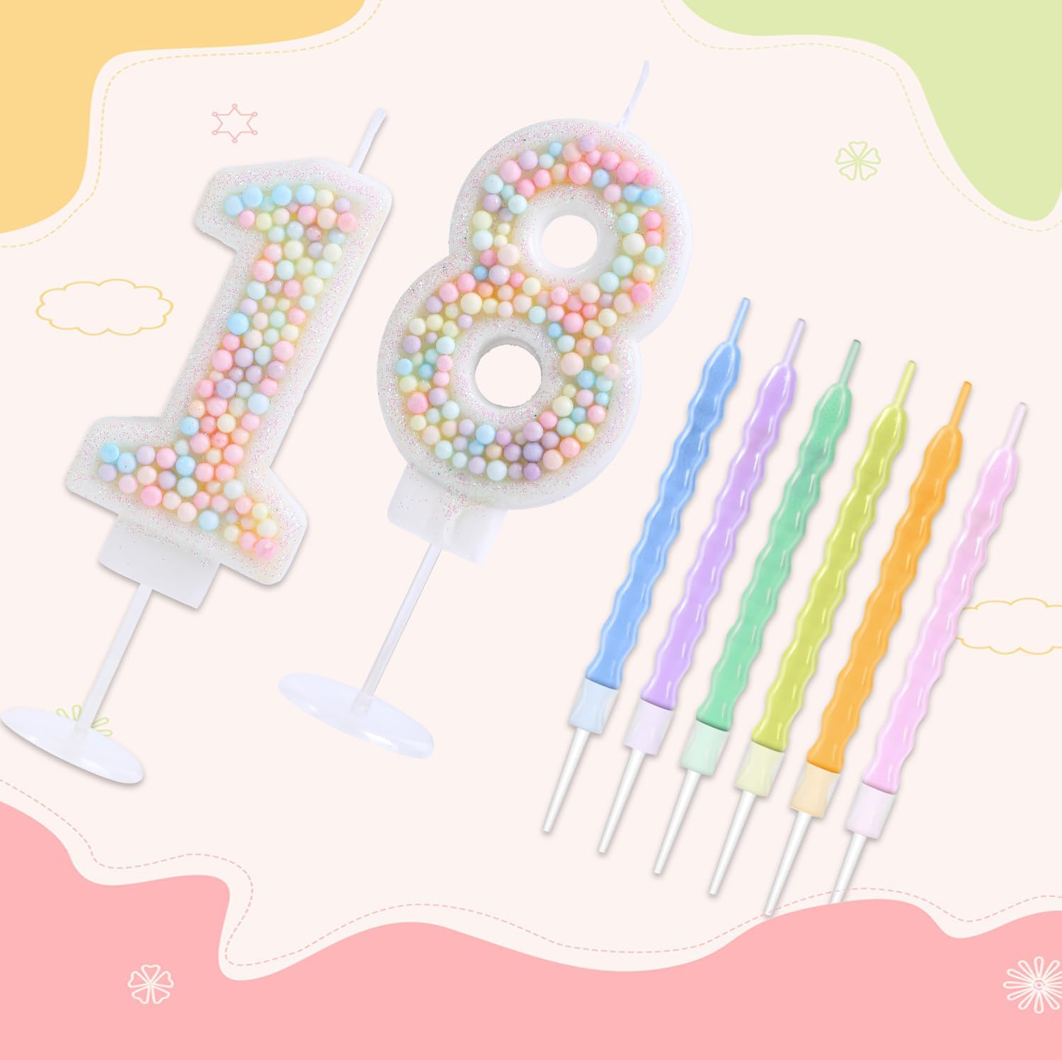 7 Birthday Candle Pastel with 6 Pcs Rainbow Pearl Candles, 3D Macaron Glitter Number 7 Candle for Birthday Cake Girl Women Sweet Theme 7Th Birthday Anniversary Party Decoration image number 4