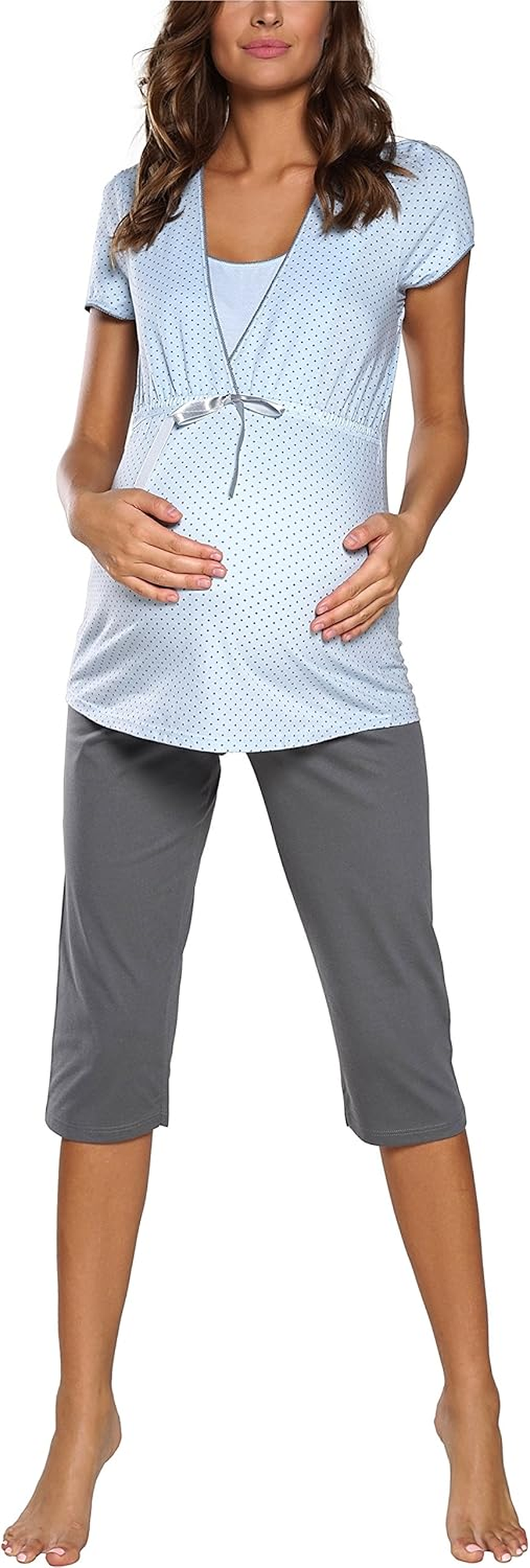 Stillpyjama Krankenhauspyjama Damen Schlafanzug Lang Pyjama Set | Nachtw&auml;sche Hausanzug Kurzarm Zweiteiliger Sleepwear image number 3