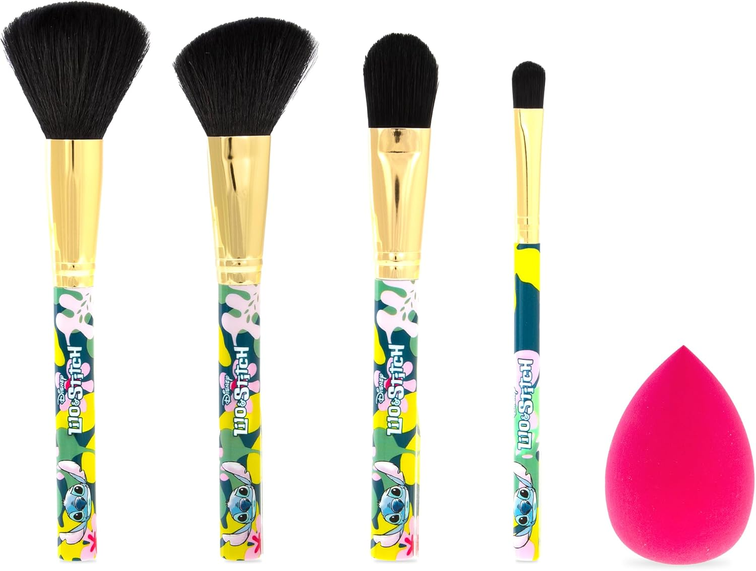MAD Beauty Disney Lilo & Stitch Cosmetic Brush Set - Multicolor, Synthetic Hair, Polyester Bristles, Wand, Oval Brush, Palm round Brush - for Blush, Bronzer, Highlighting image number 1