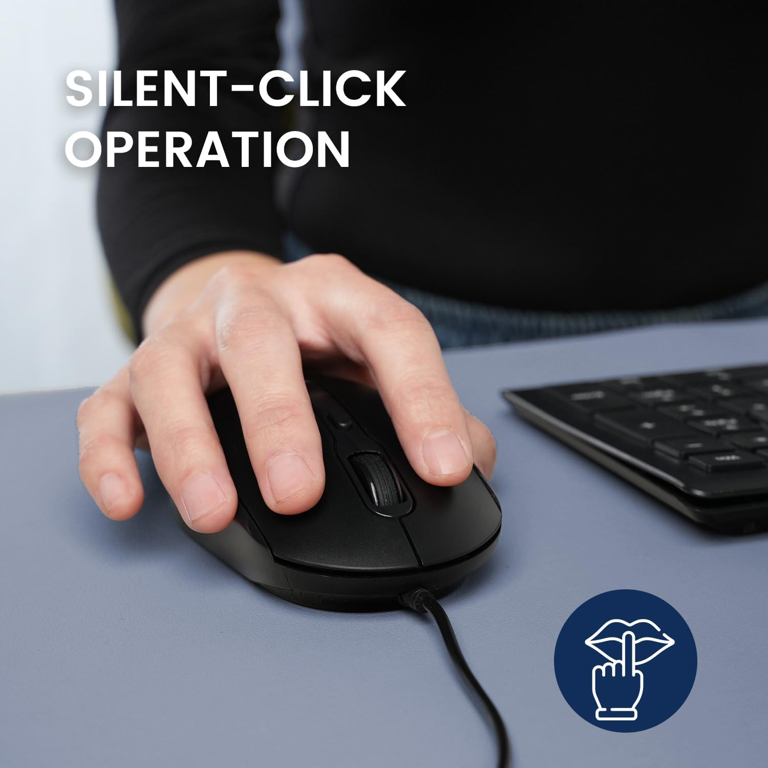 Perixx PERIMICE-222PB Wired PS/2 Optical Mouse - Long 5.9 Ft Cable - Optical 1200/1600/2000 DPI Design - Black image number 2