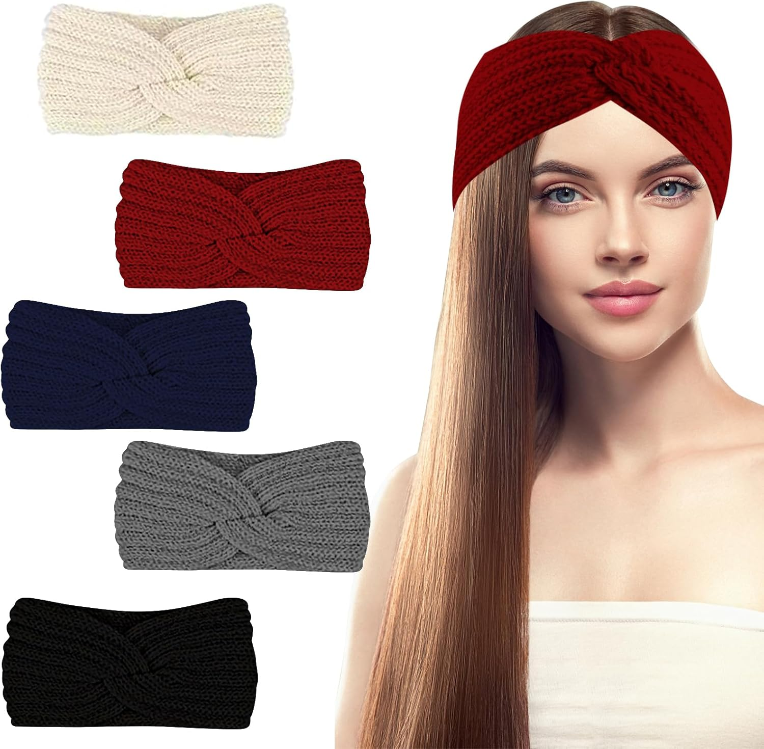 Women'S Winter Headband, Pack of 5, Knitted Headband, Girls Winter Simple Hair Band, Women'S Versatile Headband, Winter Women'S Warm Winter Gifts image number 1