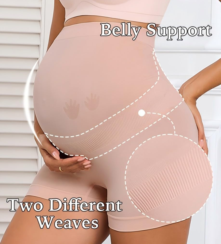 Maternity Shapewear for under Dresses Seamless Pregnancy Shorts over the Bump Maternity Underwear Belly Support 4-Pack image number 3