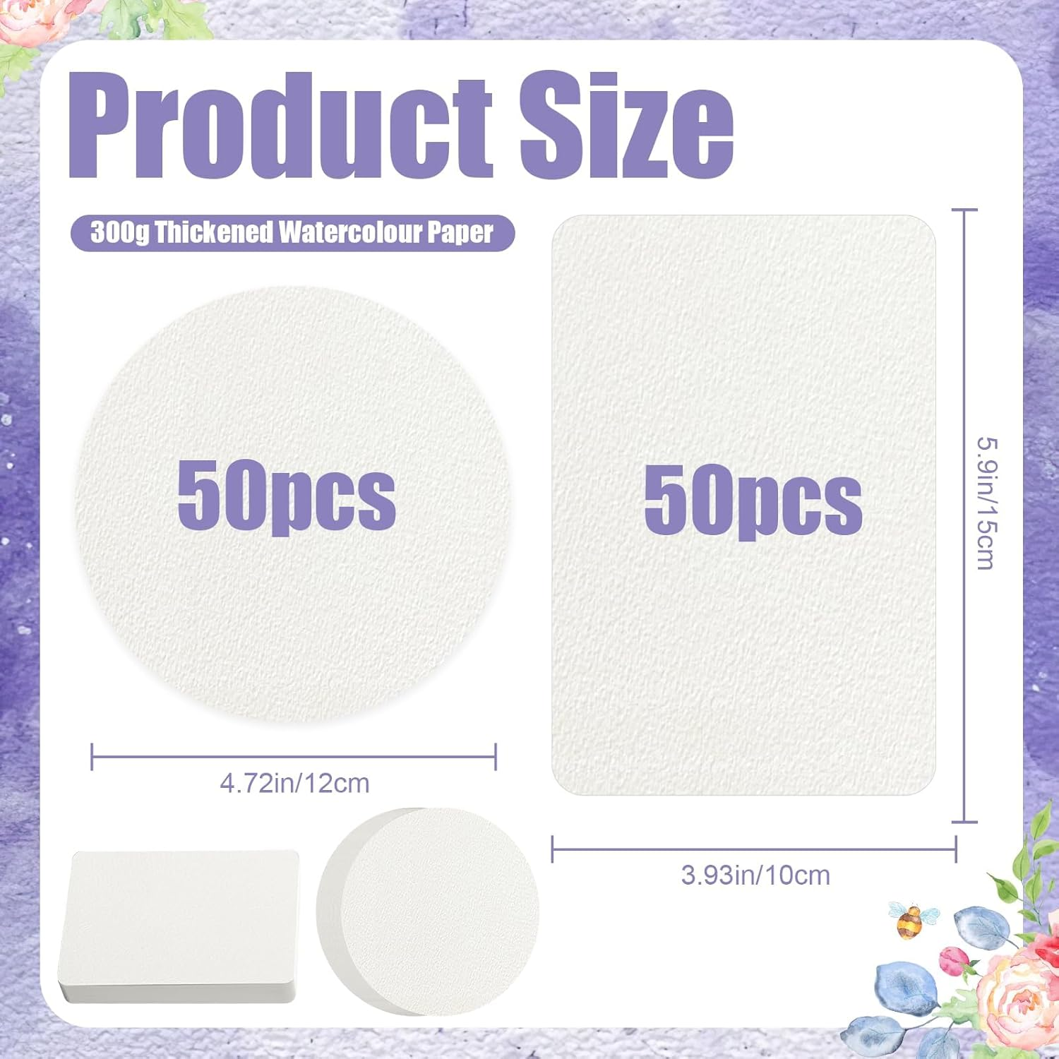 Watercolor Paper, 100 Pcs Watercolor Paper Pad, Watercolor Paper Bulk for Students, Adults, Artists, Sketch Painting (Square + Round) image number 6