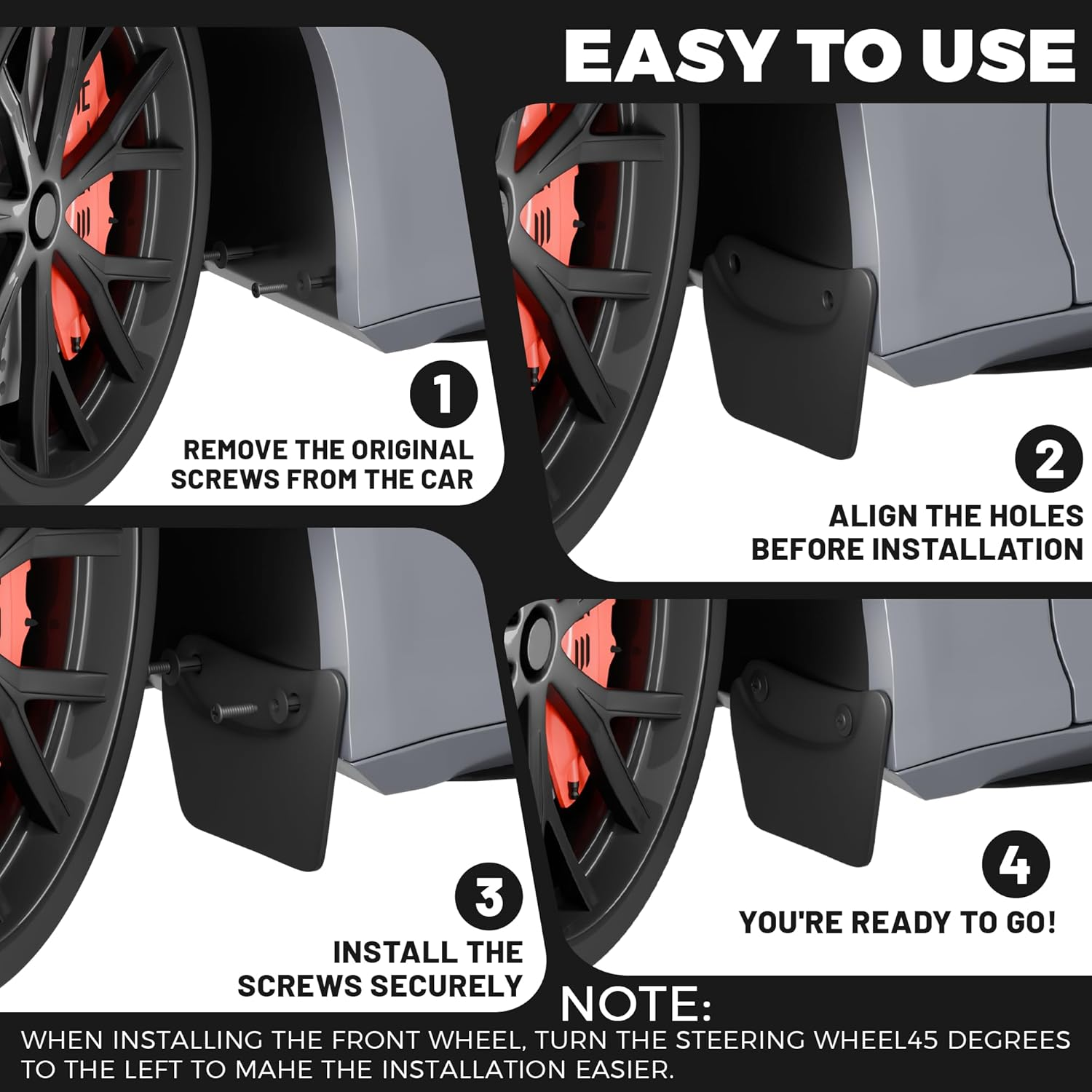 Mud Flaps for 2024 Tesla Model 3 Highland, 4 Pieces Car Splash Guards Mudguards for Front & Rear, No Drilling Required Mud Guard Accessories for Model 3, Car Fender Kits Easy Installation image number 4