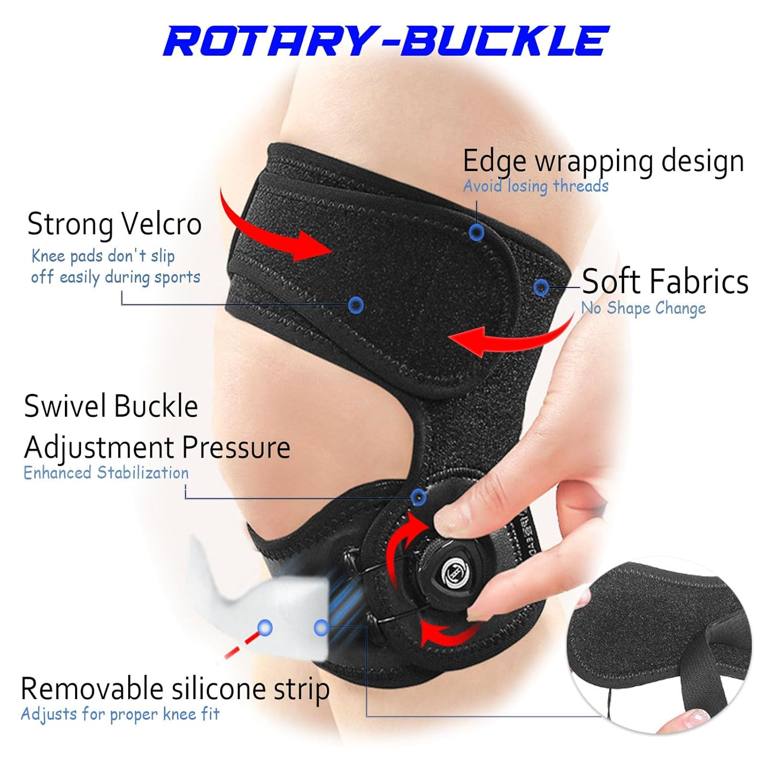 Knee Brace with Rotating Buckle & Silicone Gel Pad - Adjustable Open-Patella Knee Support for Arthritis Pain Relief, Meniscus Tear Recovery, Running Knee Protection Right-M image number 4