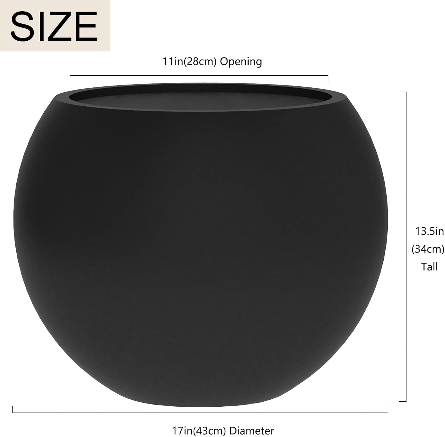 34 H X 43Cm Dia (30.5Cm Pot Opening) Black round Fiberstone Tall Planter with Drainage Hole, Indoor/Outdoor Large Plant Pot for Home Patio Garden, Ideal for Large Plants