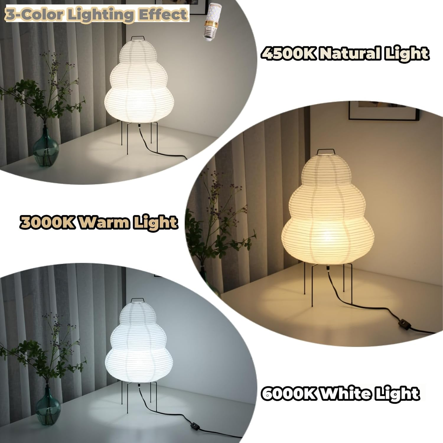 Noguchi Floor Lamp, Akari Rice Paper Lamp, Paper Lantern Floor Lamp with Warm and Cozy Ambiance for Any Room image number 1