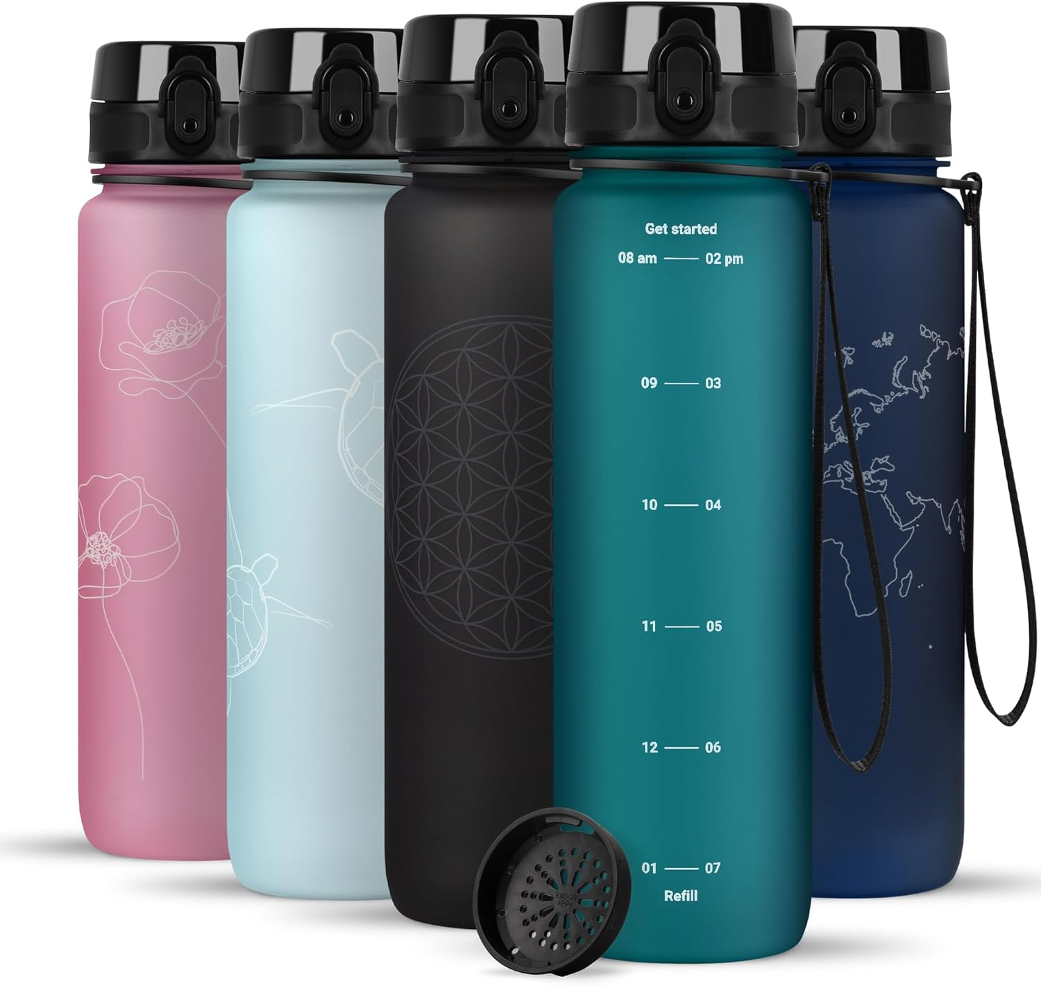 720&deg;DGREE Uberbottle 1L Softtouch Bpa-Free Sports Bottle - Emerald Green, 1000Ml, Tritan, Reusable, Infuser, Round, 8Cm W X 28.1Cm H