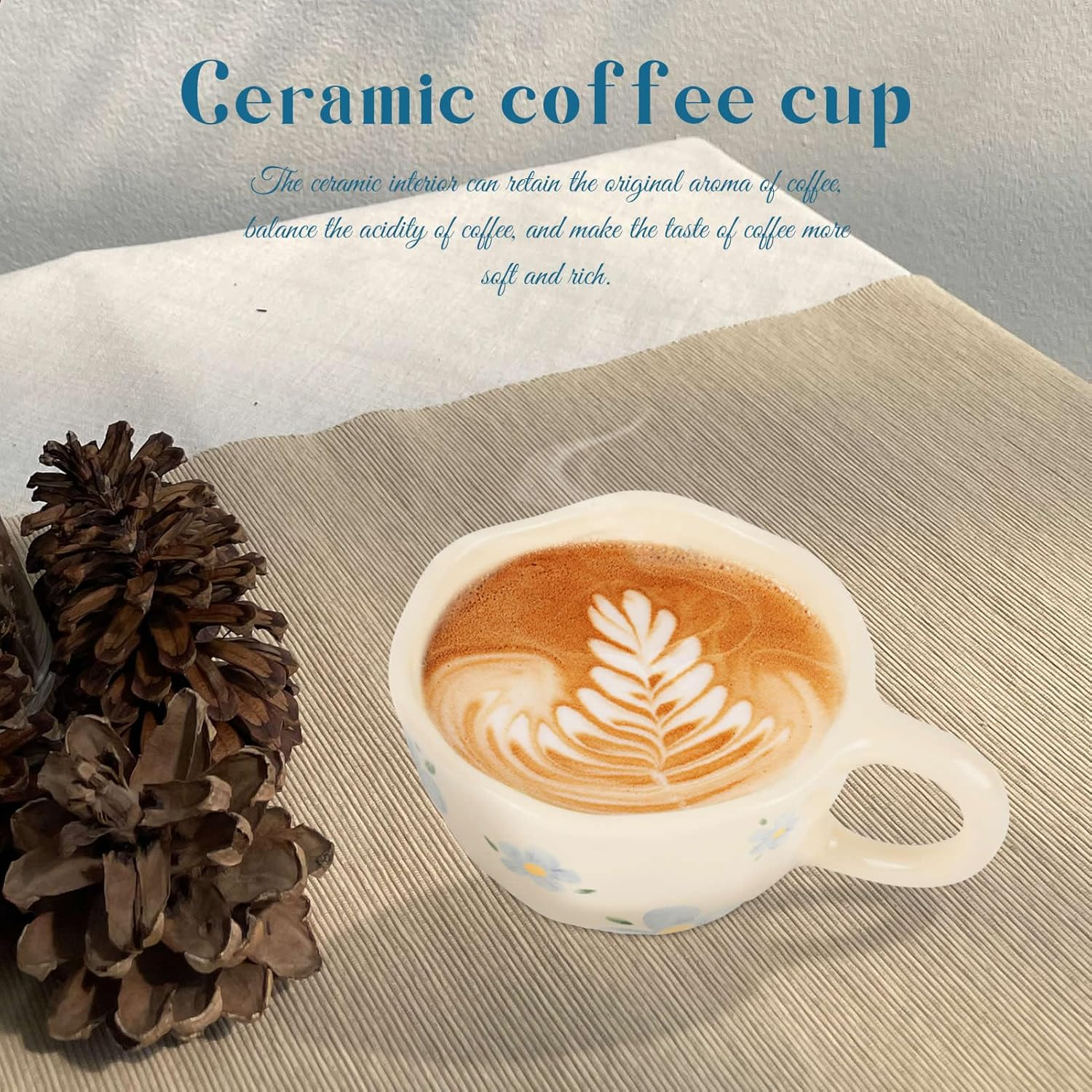 Ceramic Coffee Mug, Creative Flower Cup for Office and Home, Dishwasher and Microwave Safe, 10.15 Oz/300 Ml for Latte Tea Milk (Blue Flower) image number 2