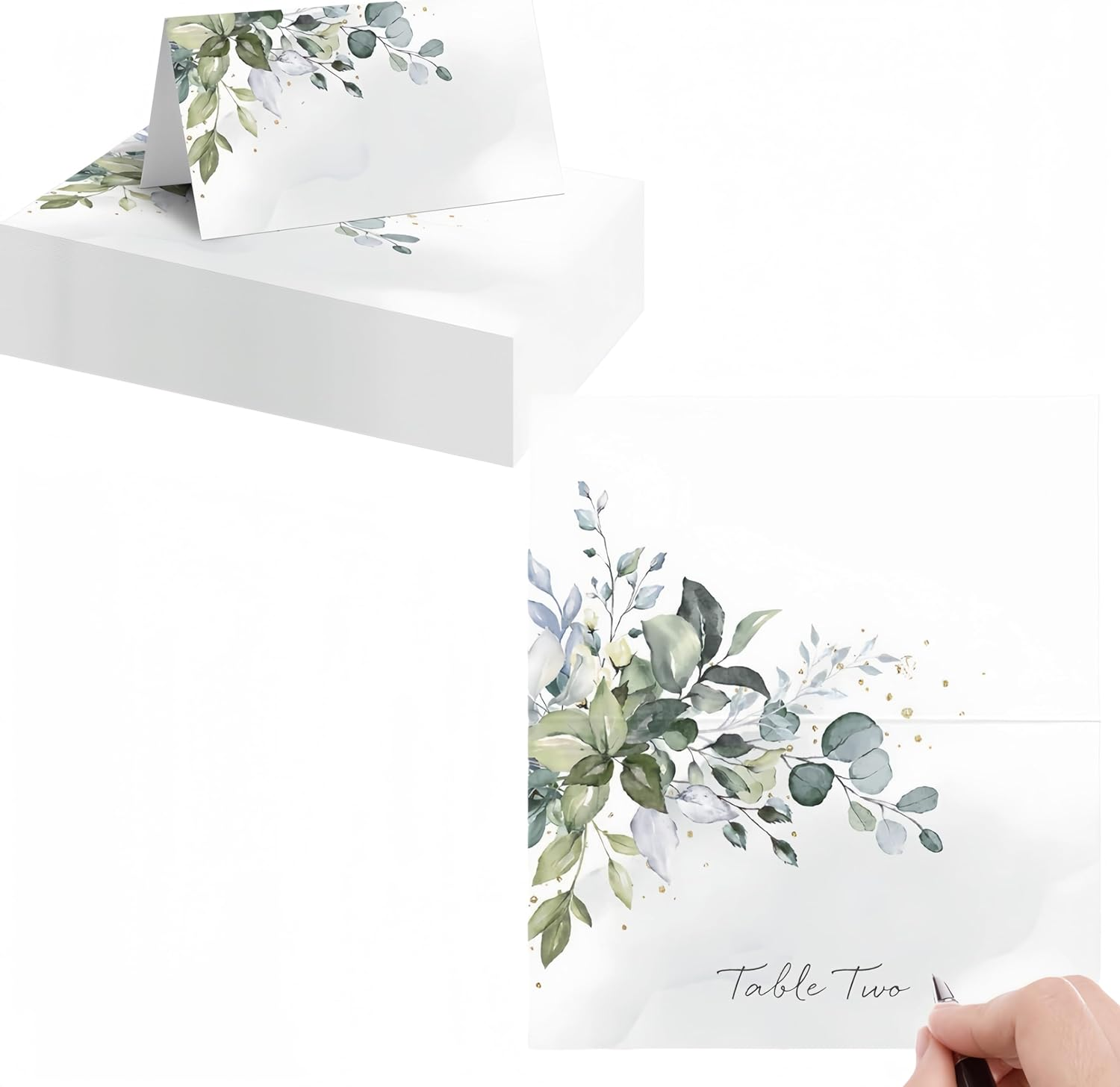 Green Leaves Tented Blank Name Cards, 50 Pcs Place Cards,Table Seating Cards Paper for Weddings Dinner Parties Birthday Receptions Table Setting