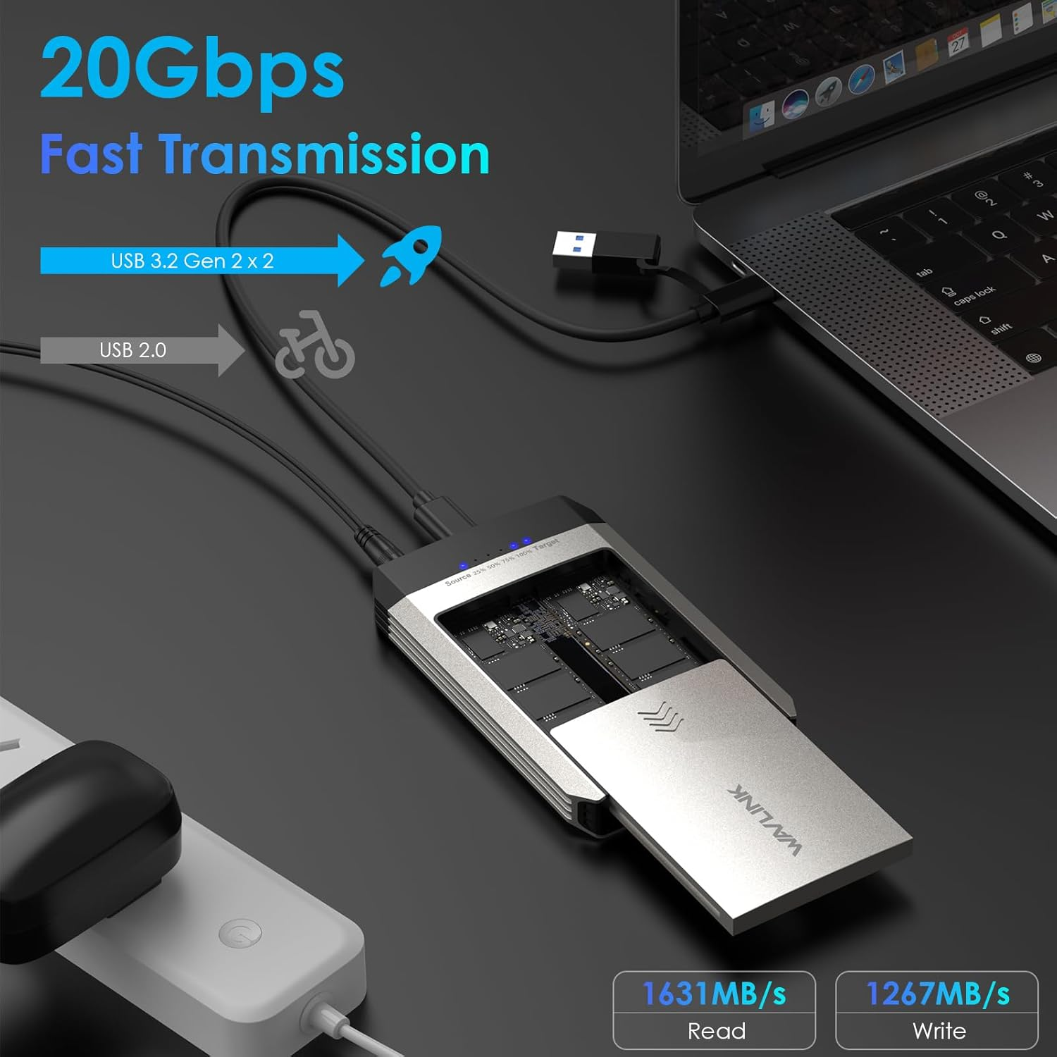 WAVLINK Nvme Cloner, M.2 Cloner Dual-Bay Offline Clone Tool-Free, 20Gbps M.2 Duplicator with Heat Dissipation, Nvme Enclosure for Ssds Pcie Sizes 2230/2242/2260/2280, Supports Nvme and SATA, up to 8TB image number 2