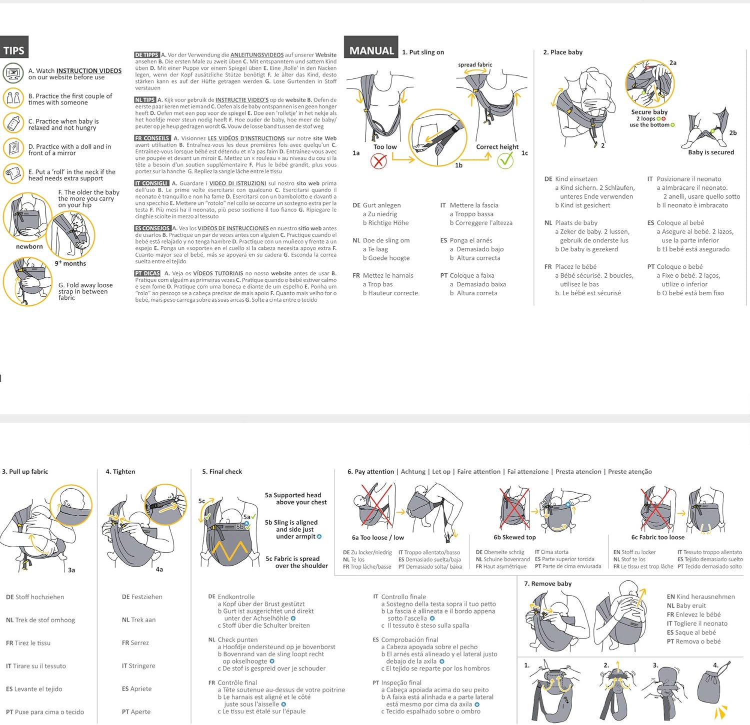 Minimonkey - Baby Carrier Mini Sling Green for Newborns from Birth (0-2 Years) up to 15 Kg - Ergonomic Waterproof Summer Carrier on the Stomach - Carry in M Position - System
