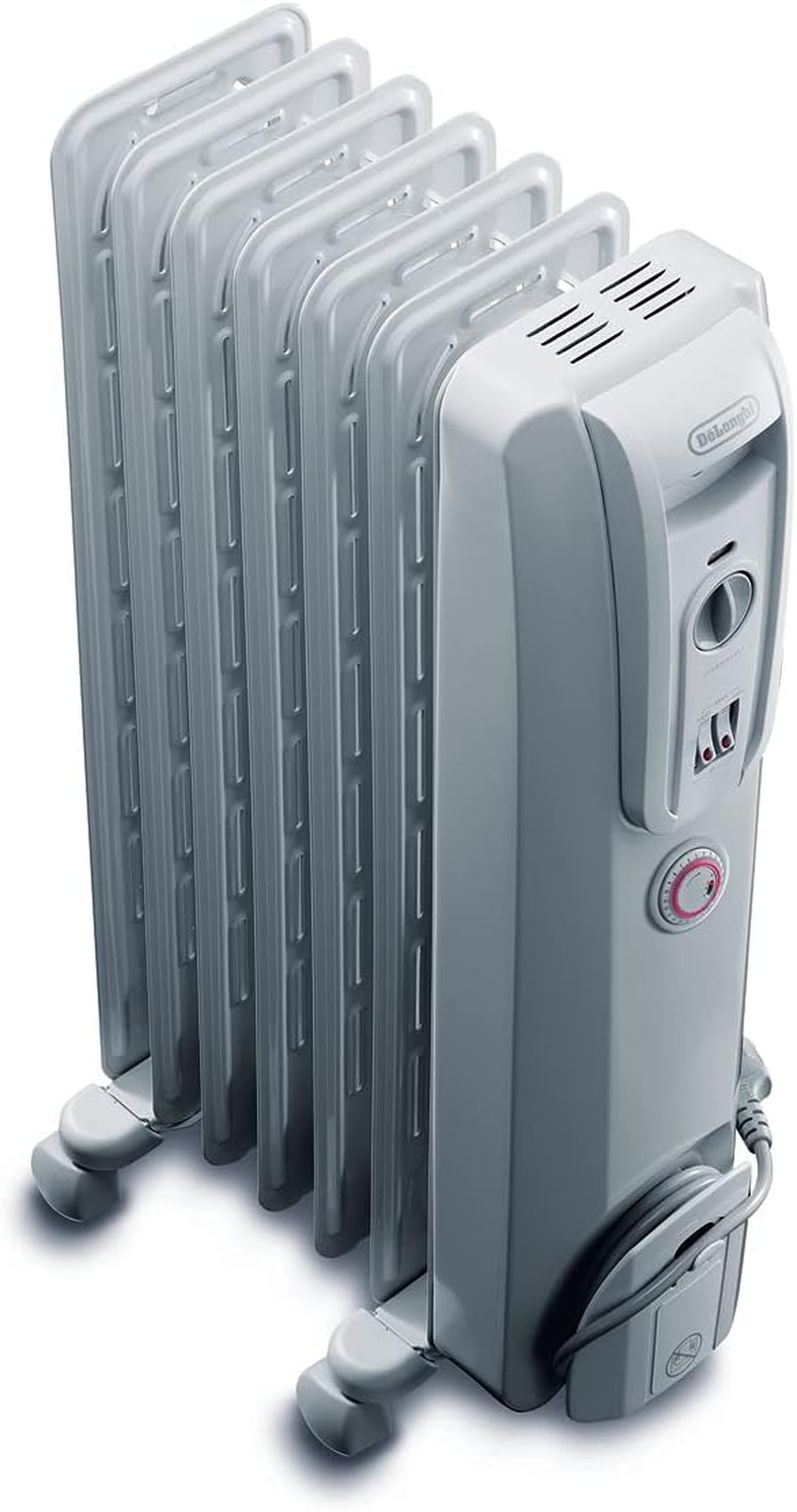 De'Longhi Electric Oil Column Heater DL1501T, 7 Fin Home Heater for Medium Rooms, 24-Hour Timer, 1500W, White