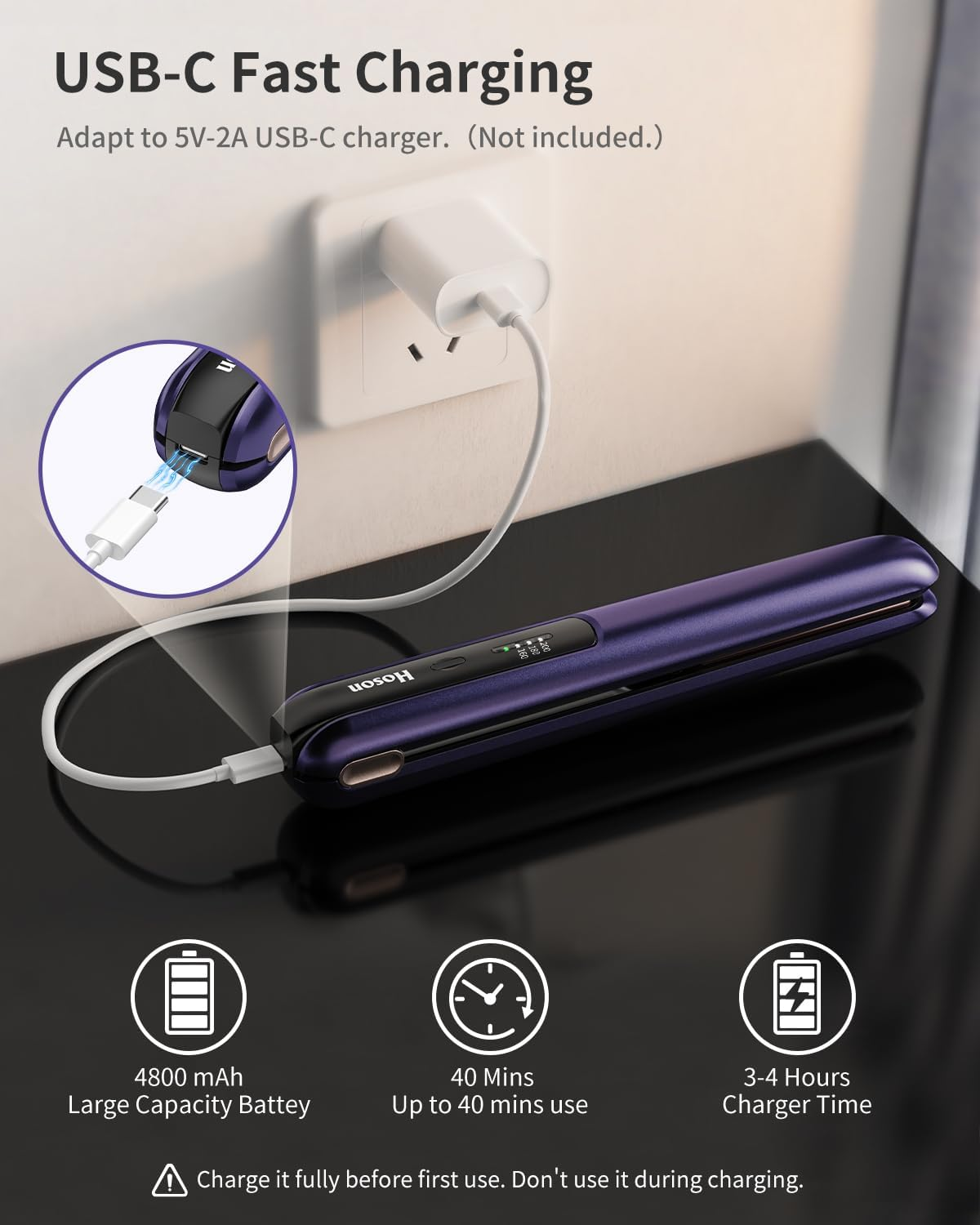 Hoson Cordless Hair Straightener,Portable Mini Flat Iron Travel for Bangs,Short Hair,Usb-C Rechargeable Wireless Curling Iron and Curler 2 in 1,Purple,For Touch Ups - Hot Pink image number 5