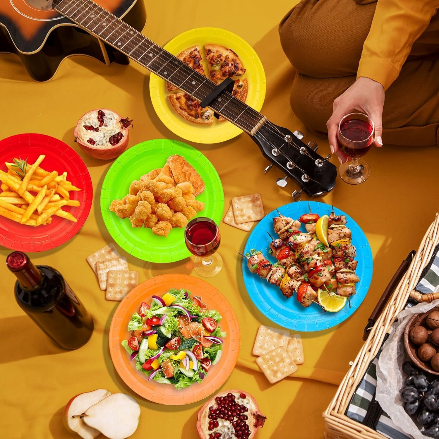 Colorful round Disposable Paper Plates, 50Pcs Colorful Paper Dinner Plate Disposable Party Paper Plates, 7 Inch round DIY Colored Paper Dish for Dessert Plates image number 1