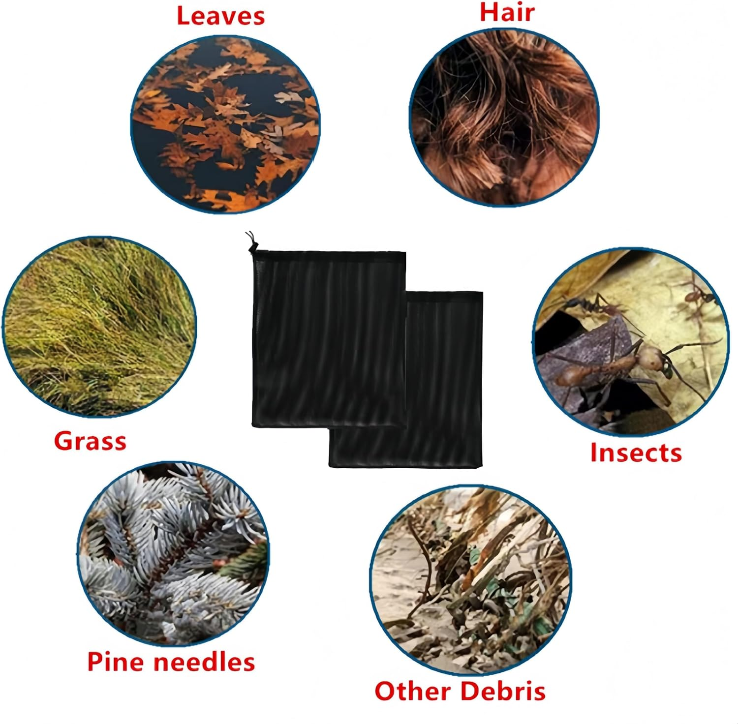 2 Pack Pump Barrier Bag, with Drawstring Pond Mesh Pump Filter Bag for Pond Biofilters Aquarium Filtration and Outdoor Swimming Pool Black Media Bags