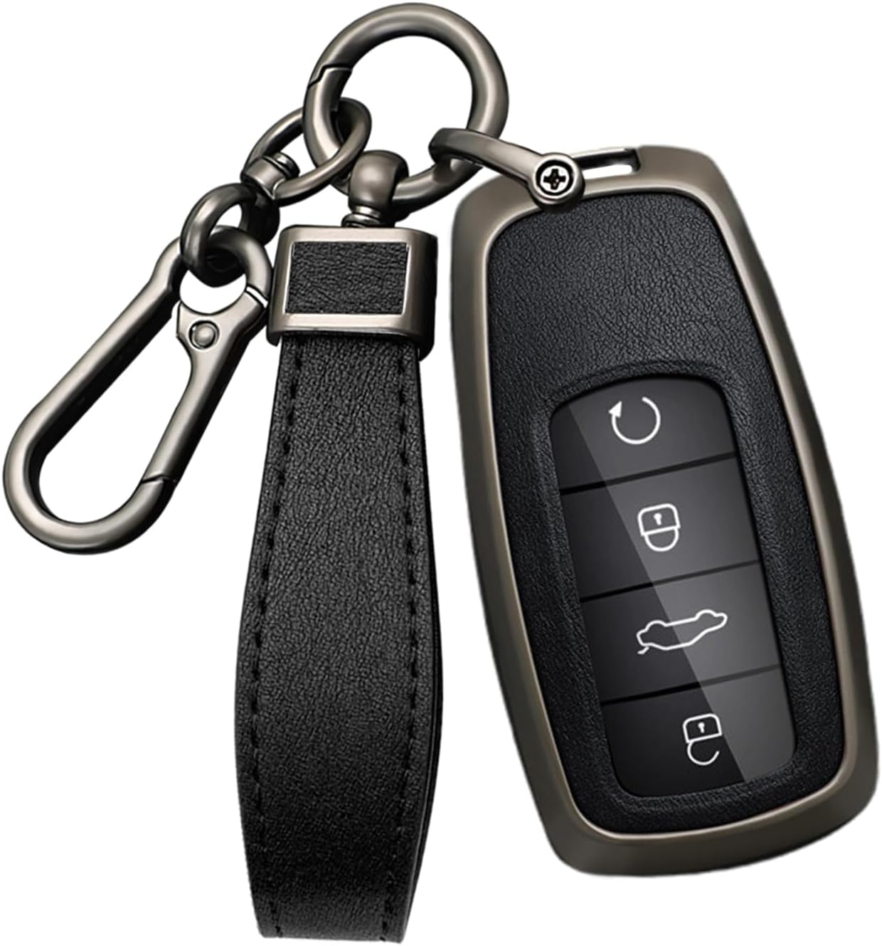 Ontto Alloy Car Key Fob Cover Fit for Chery Tiggo 8 Pro plus New 5 plus 7 Pro Tiggo 7 Pro Max Omoda 5 C5 Key Holder Smart Leather Key Case Shell Bag Keyring Keychain Auto Styling Accessories Black 3