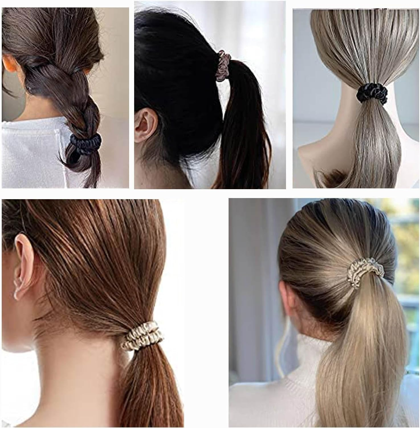 4 Pcs Silk Scrunchie, Betterjonny 100% Pure Mulberry Silk Hair Ties Hair Bands Silk Hair Ties No Damage Skinny Scrunchies for Women,Girls,Everyday Hair Ties