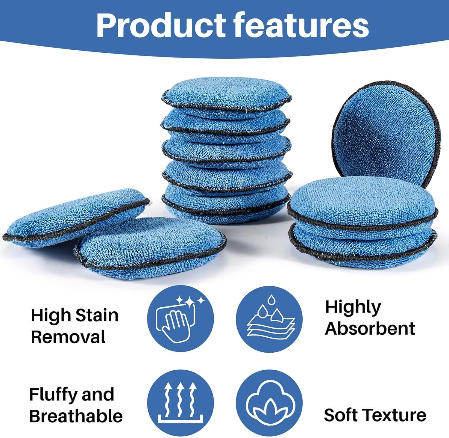 Sukh 12 Pack Microfiber Foam Car Wax Applicator Pad - Foam Applicator Pads Detailing round 4.72 Inch Polishing Sponges for Car Wax Applicator Pad round Blue - Yellow image number 6