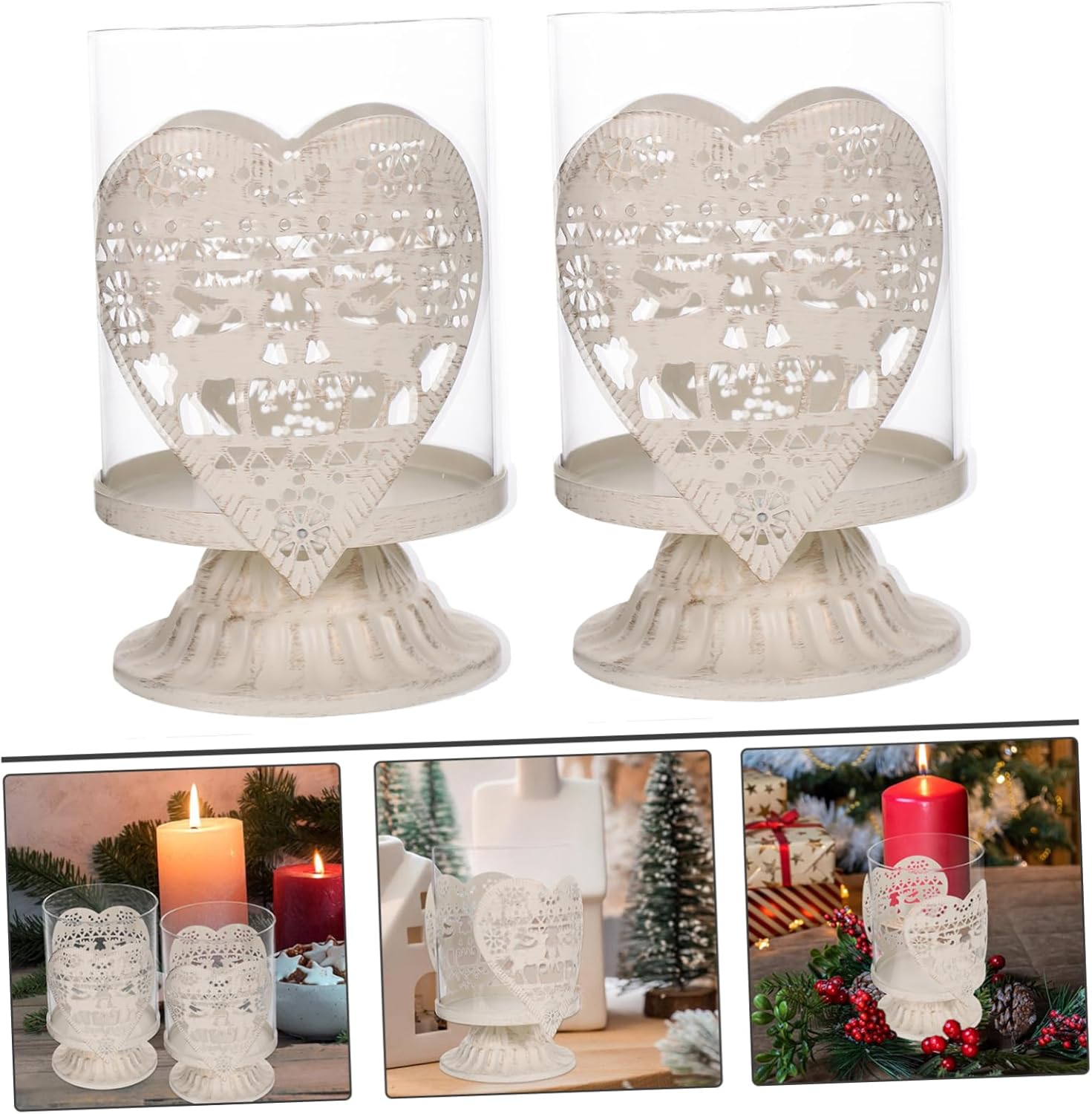 LABRIMP 2Pcs Iron and Glass Christmas Deer Ornaments Decorative Candleholder Festive Home Decor image number 2
