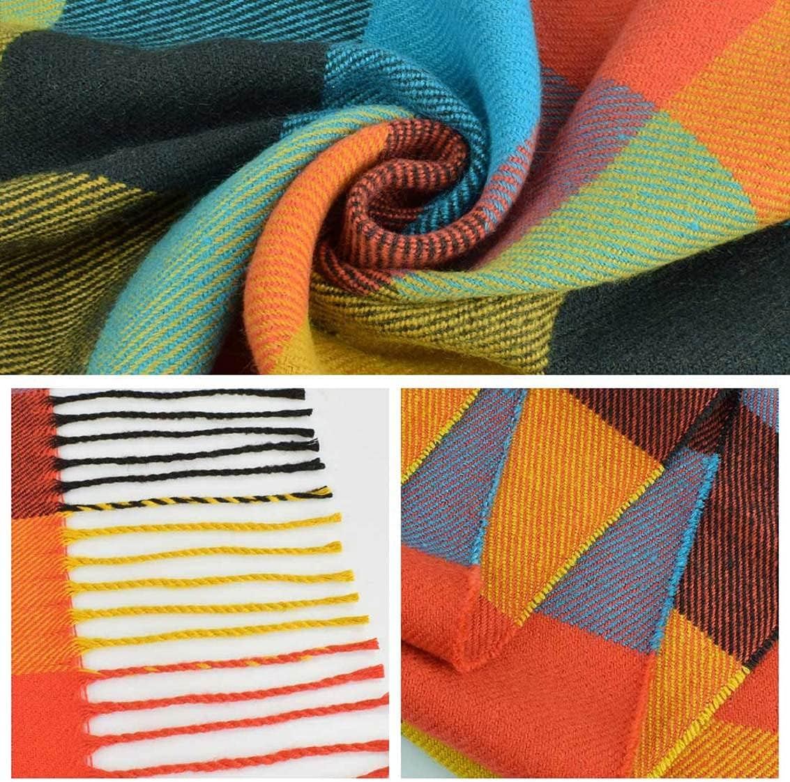 Heekpek Mens Scarves Winter Soft Warm Tassel Scarf for Women Men Cashmere Feel Stripe Plaid Tartan Scarf image number 6