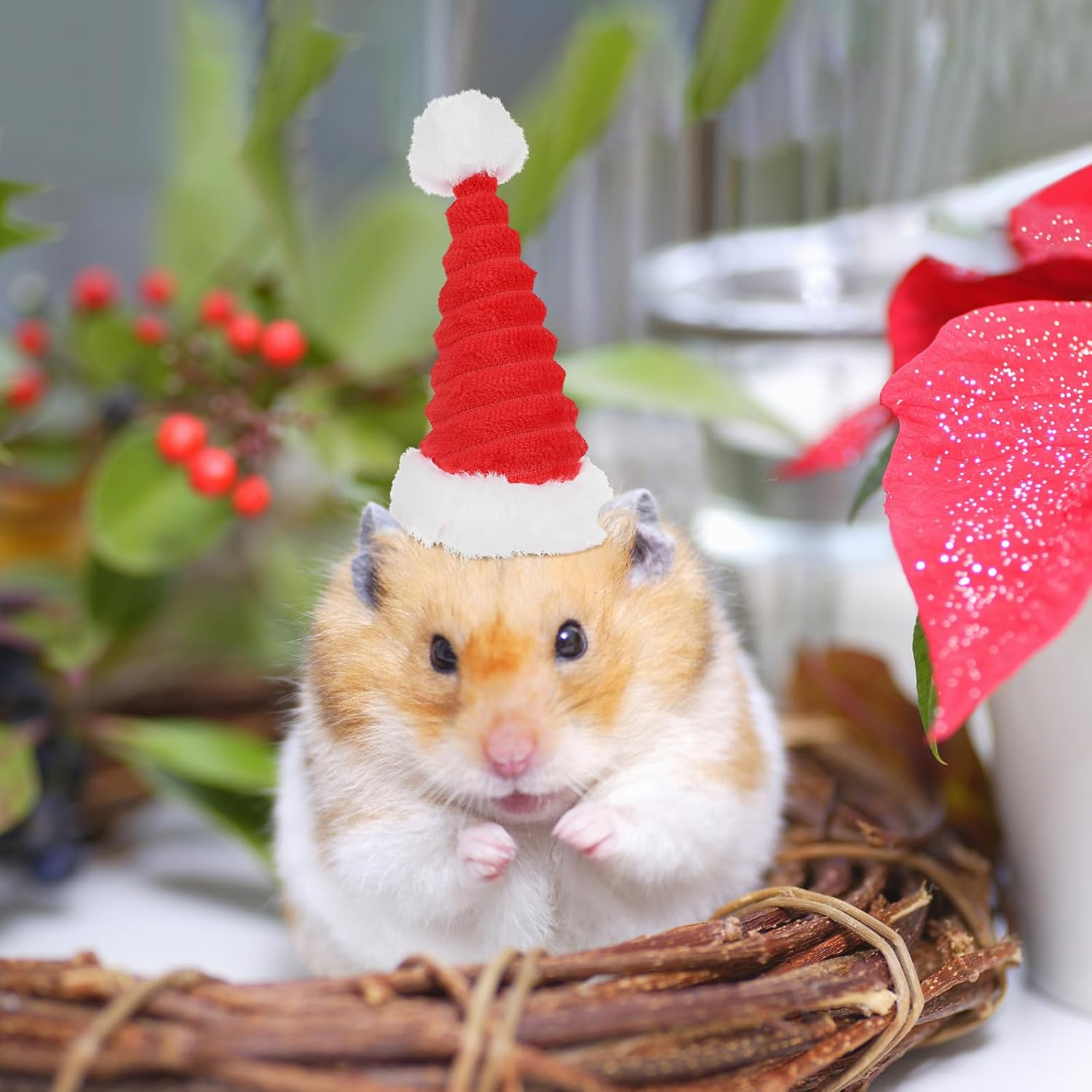 VILLCASE 2 X Cat Christmas Hat Santa Hamster Hat Christmas Small Animal Headwear Christmas Pet Outfits for Rabbits Guinea Pigs Chinchilla Kitty image number 1