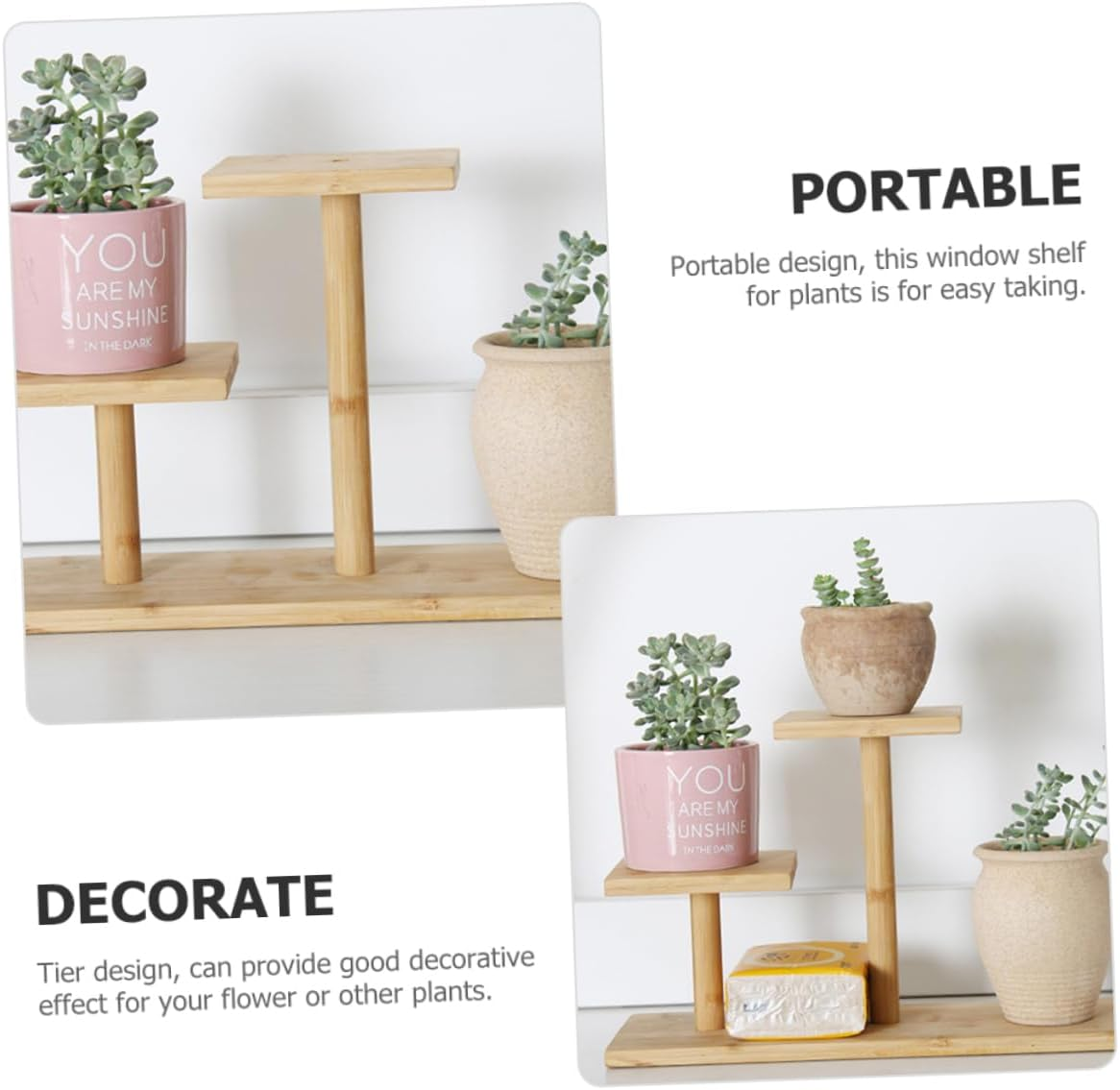 MINAOLULUS Bamboo Tiered Plant Stand for Indoor Desktop with 3-Layer Step Design, Multi-Pot Succulent Display Shelf for Window and Table Gardening