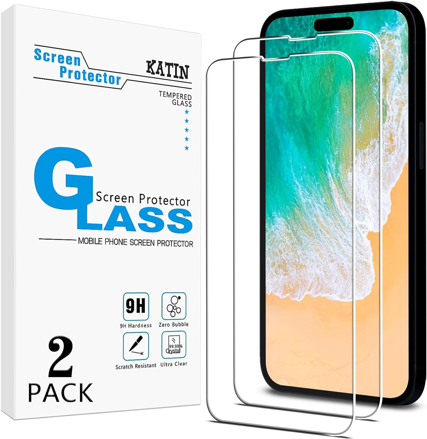 KATIN [2-Pack] Designed for Iphone 13, Iphone 13 Pro Tempered Glass Screen Protector, Easy to Install, anti Scratch, Case-Friendly