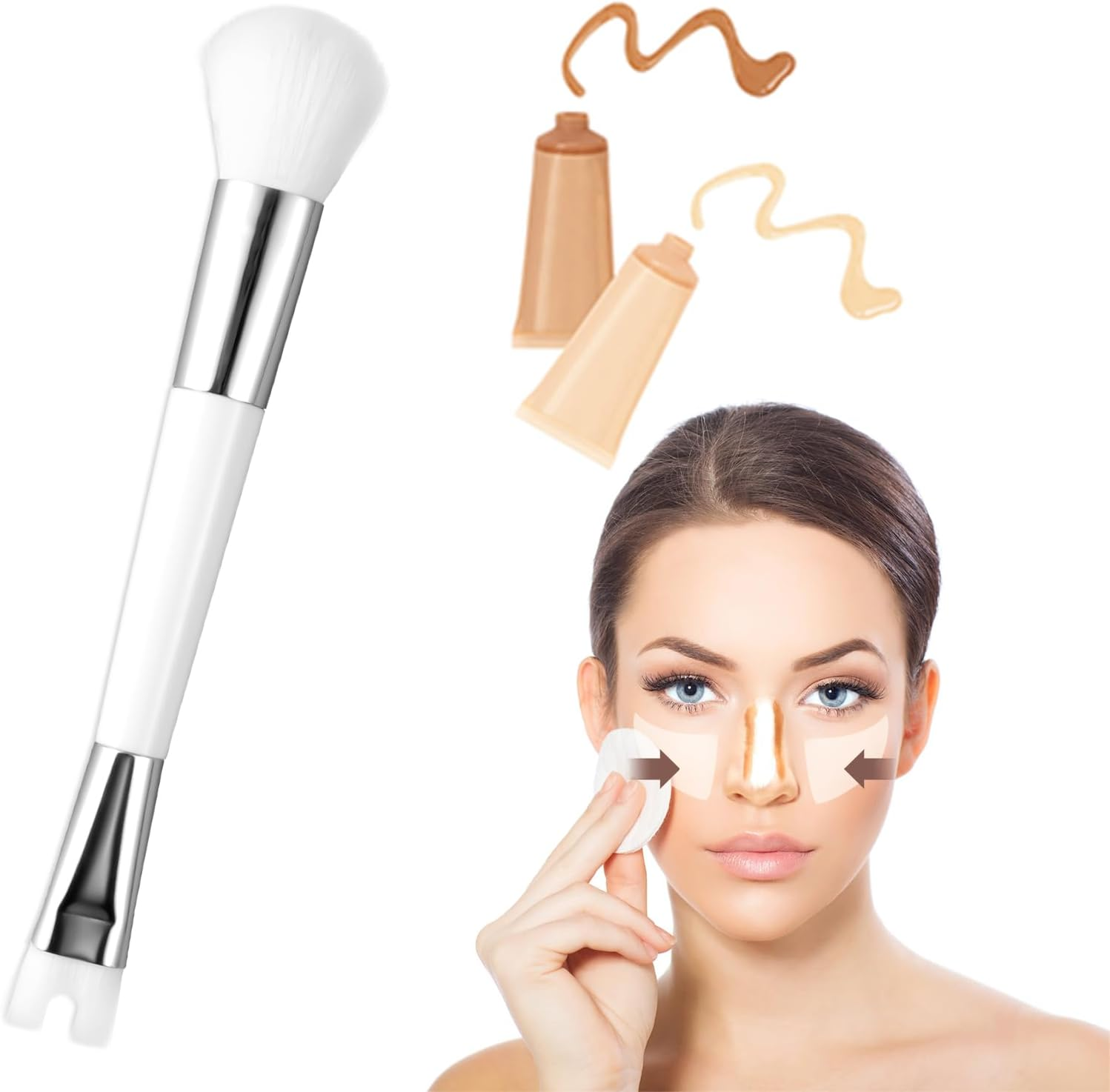 Contour Brush Nose U Shape Brush, Double Ended Makeup Brush Practical 2-In-1 Precision Duo Brush Buffing Brush for Defining Cheek Bones Easy Nose Contour image number 4