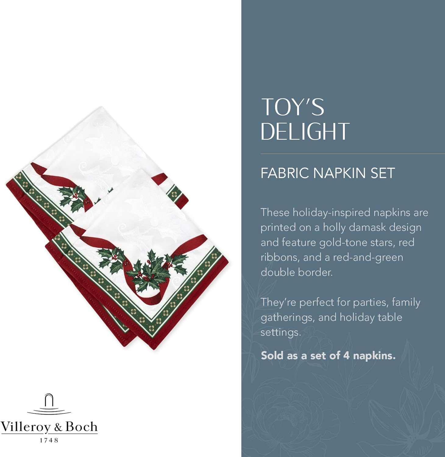 Elrene Home Fashions Villeroy & Boch Toy'S Delight Christmas Napkins, Holiday Dinner Napkins, 17 Inches X 17 Inches, Set of 4 image number 3