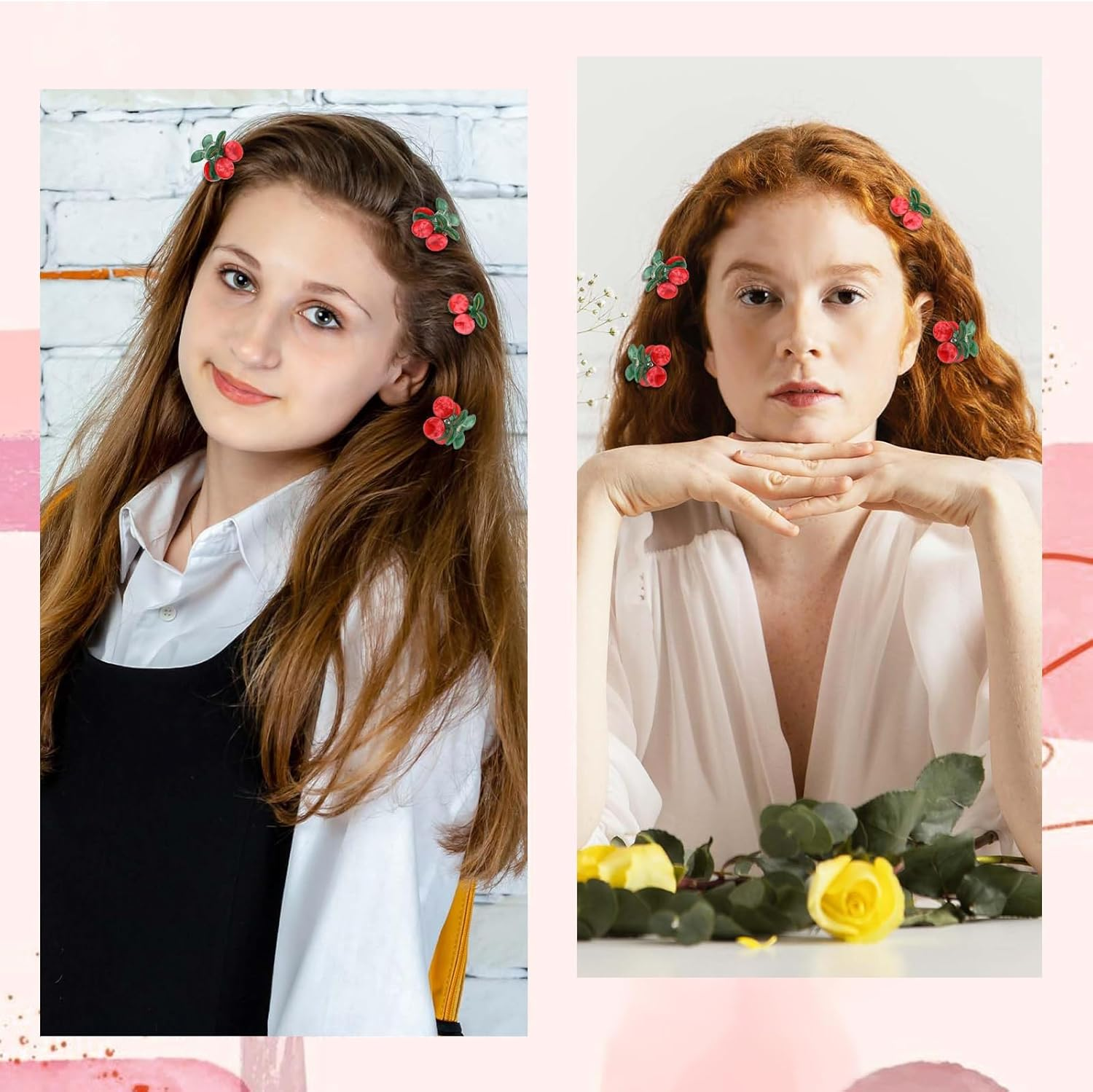 Yeomju Cute Cherry Hair Clips, Set of 4 Hair Clips, Mini Fruit Clip for Thick Hair, Hair Accessory for Women and Girls