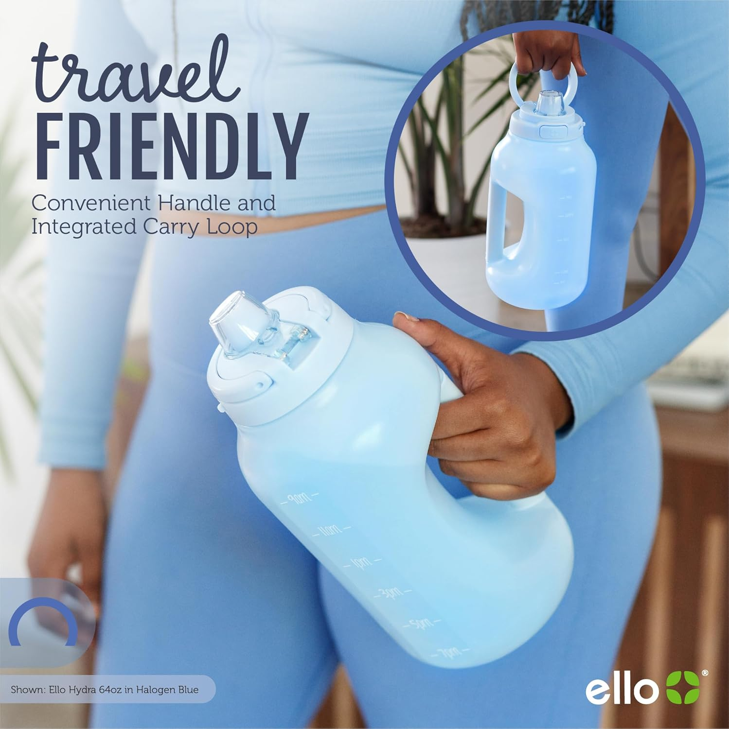 Ello Hydra Half Gallon Jug with Time Marker & Handle for All Day Hydration & Silicone Straw with Locking, Leak Proof Lid BPA Free, Gray, 64Oz - Grey image number 3