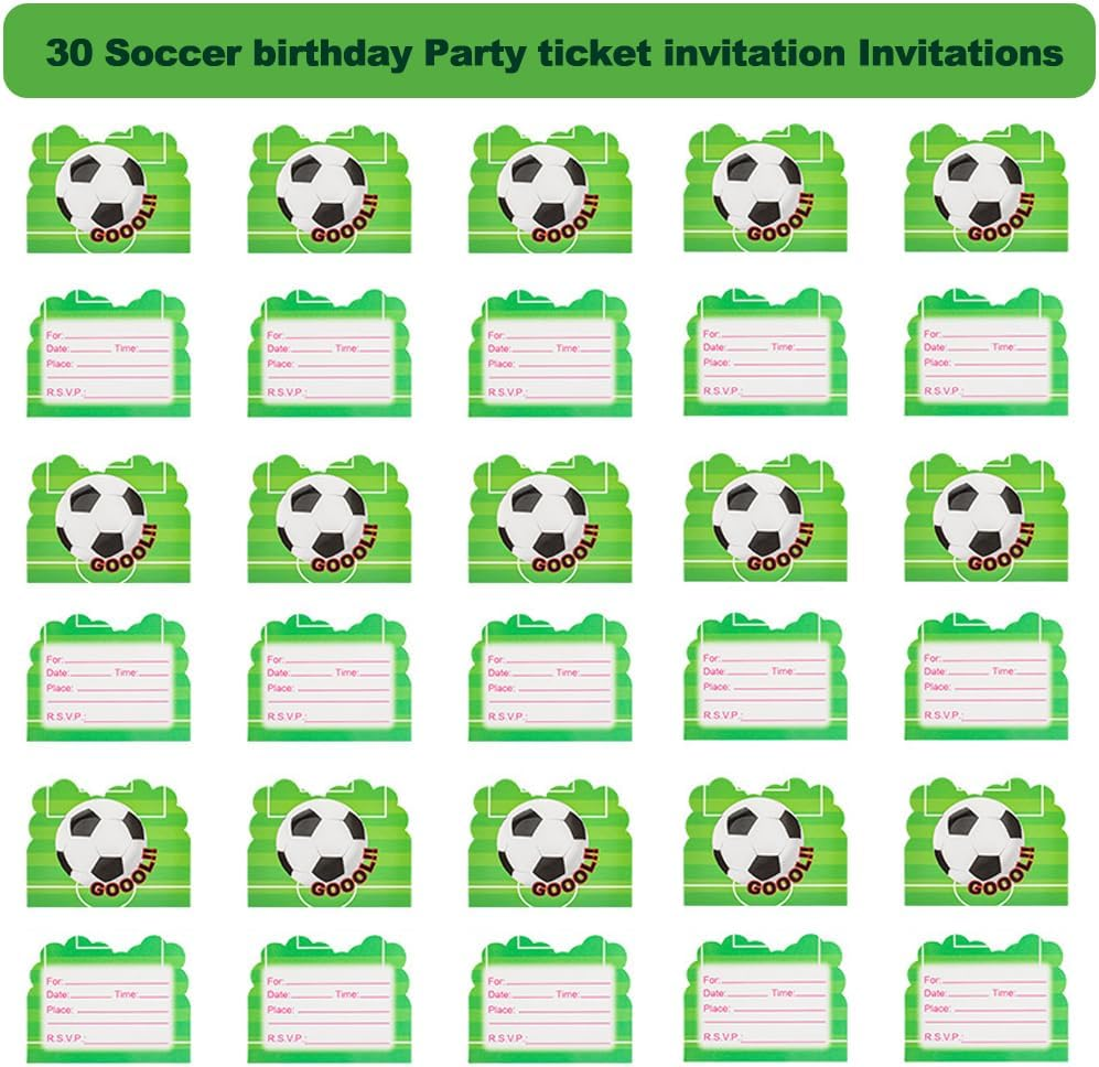 30Pcs Soccer Birthday Party Invitations, Sports Themed Party Invitation Cards, Soccer Theme Party Decorations Supplies, Birthday Football Theme Party Blank Invitations for Kids or Adults
