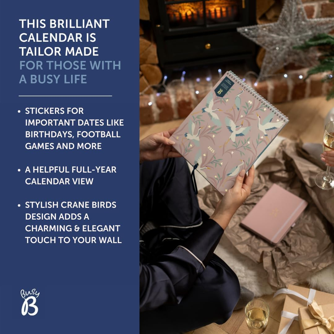 Busy B Family Wall Calendar 2025 &ndash; Birds Design with 5 Columns & Storage Pockets - Monthly 2025 Calendar for Busy Families with Colour-Coded Stickers - 25.5 X 23.5Cm image number 3