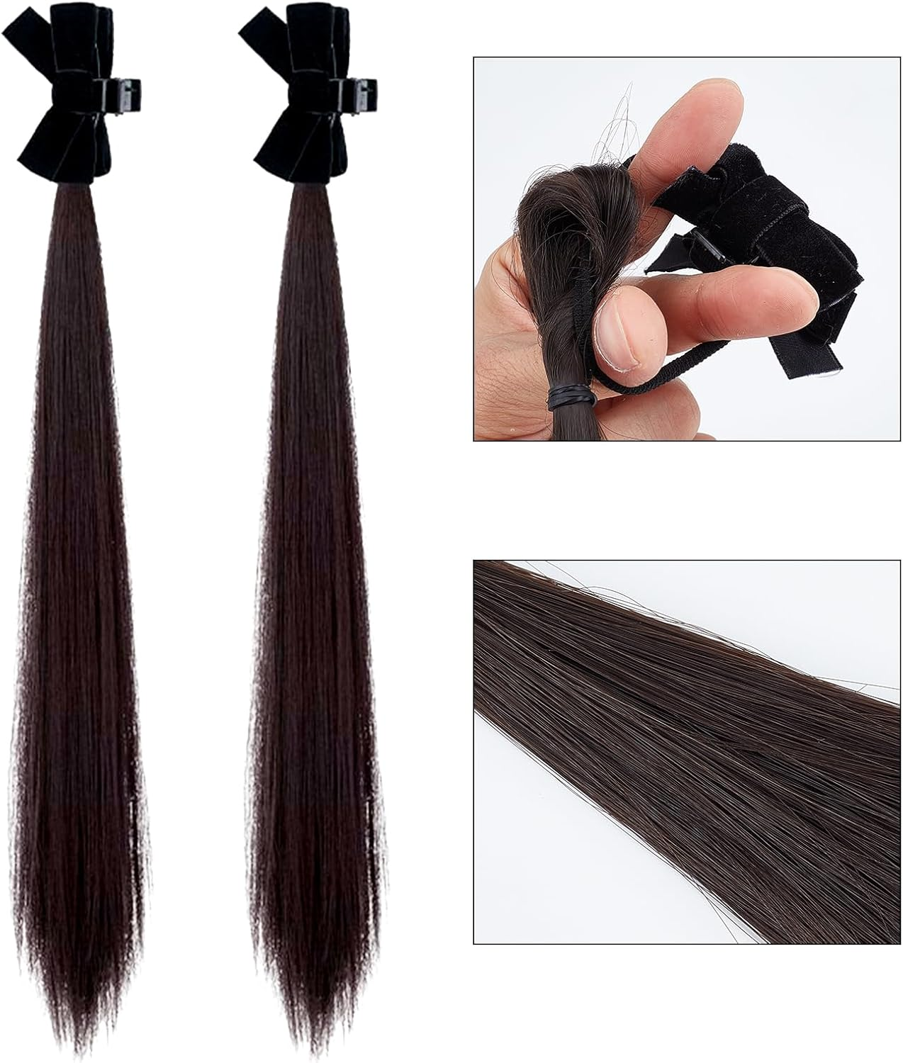 NICENEEDED 16.9 Inch Ponytail Extension with Grappling Clip Brownish Black Straight Hair Extensions Ponytail Hairpieces for Women Everyday Use image number 3