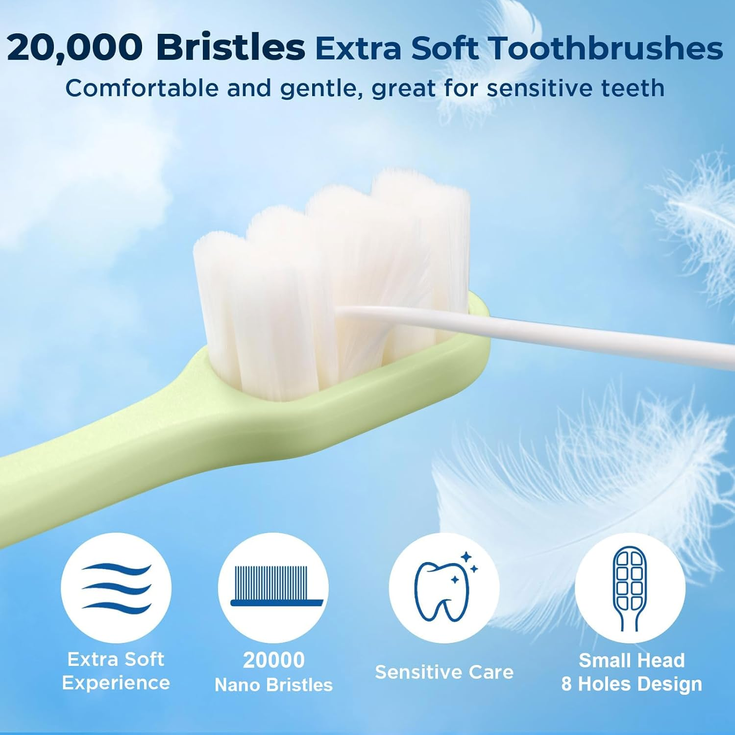Extra Soft Toothbrushes for Adults Sensitive Gums, Upgraded 20000 Soft Bristles Toothbrush with 8 Holes, Compact Small Head Portable Manual Toothbrush for Pregnant Women, Elderly, Braces image number 4