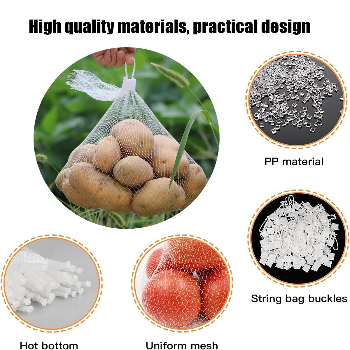 Fruit and Vegetable Mesh Bag 50Pcs, Reusable Produce Bags with Closure, Plastic Net Bags Mesh Grocery Bags for Onion, Seafood, Eggs