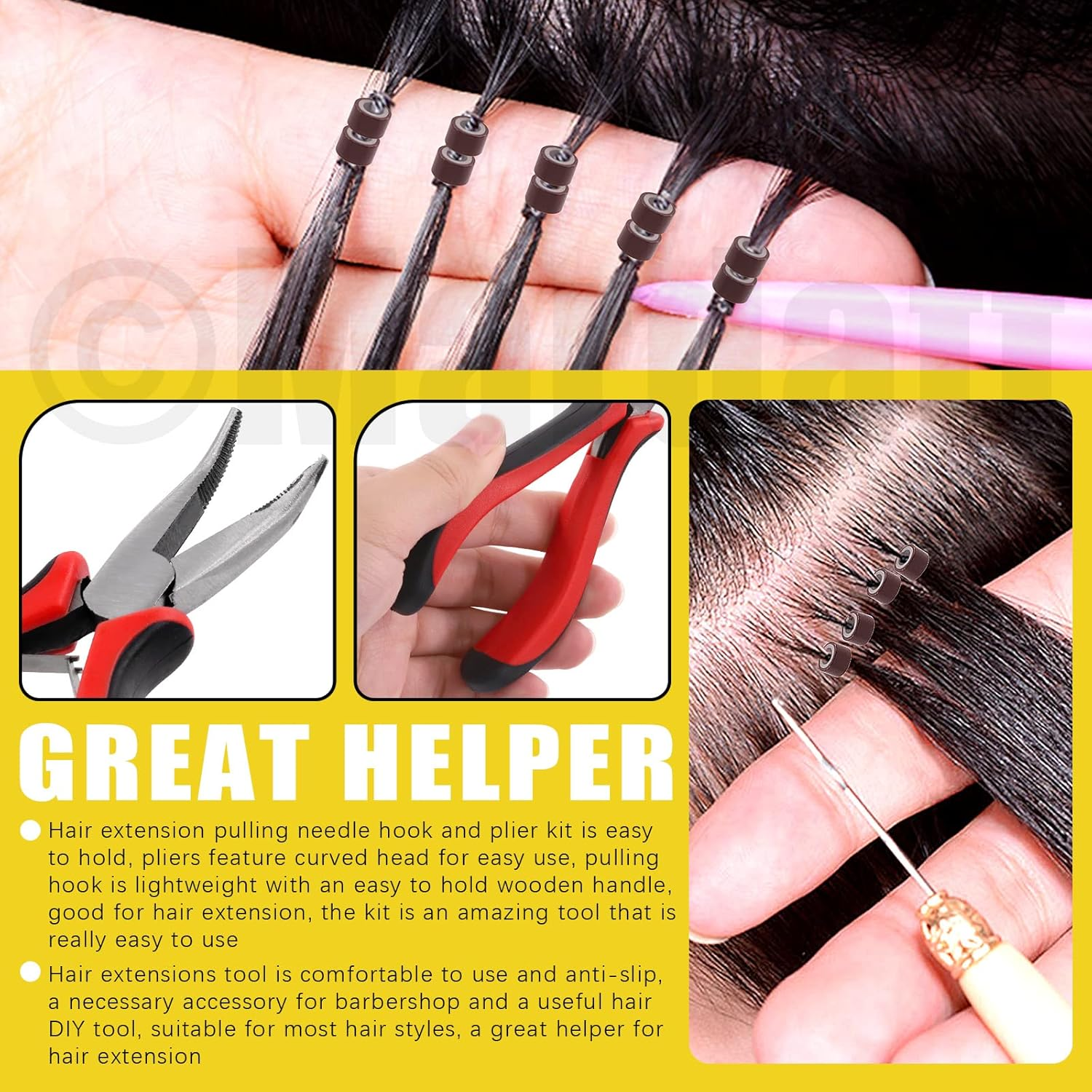 753 Pcs Hair Extension Kit, Black White Beige Dark Brown Blonde Silicone Lined Micro Rings with Remove Pliers Pulling Hook for Hair Styling Salon image number 1