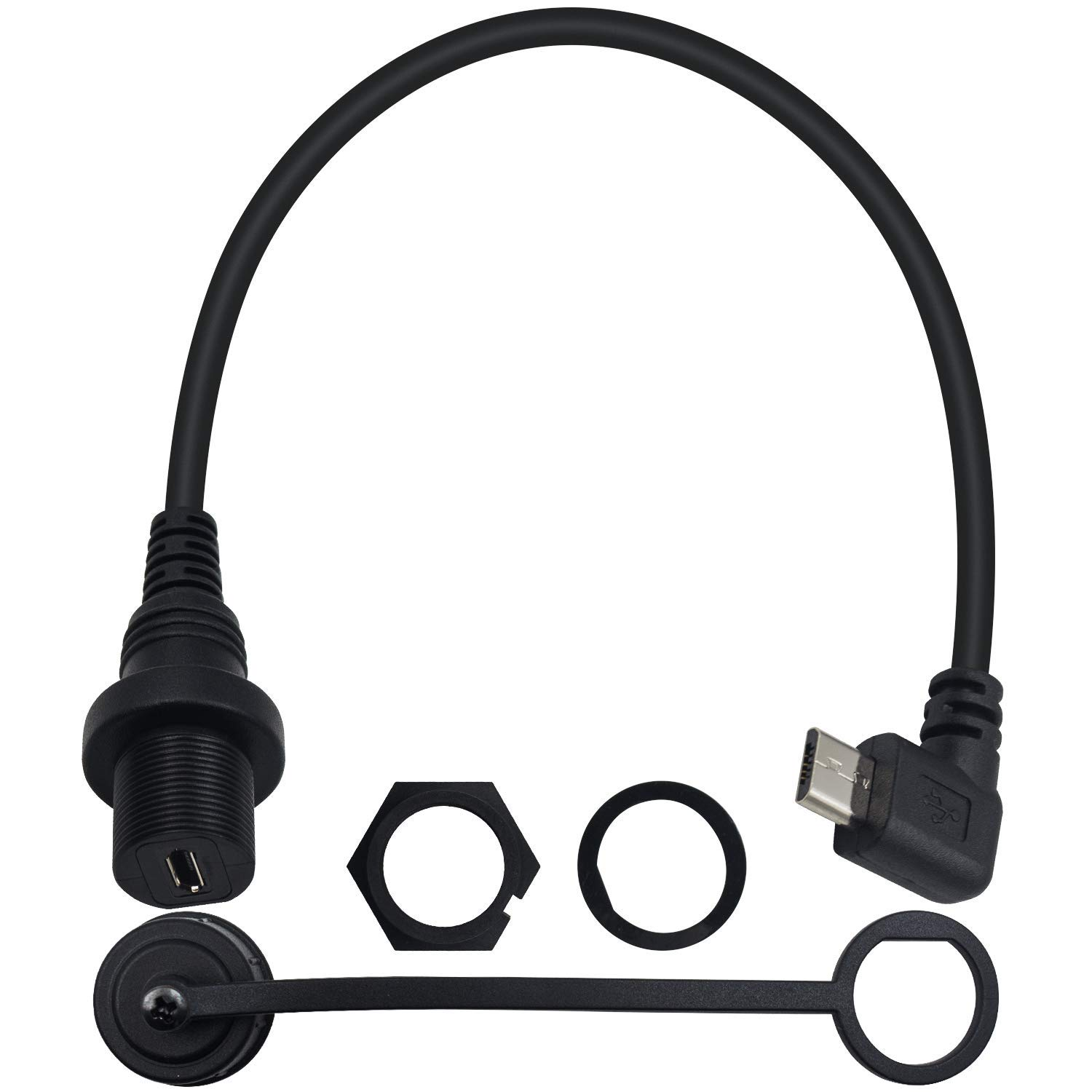 Duttek Micro USB Panel Mount Cable, Left Angled 90 Degree Micro USB Mount Extension Dash Flush Cable Male to Female for Car, Boat, Motorcycle, Truck Dashboard 30Cm/12 Inch image number 1