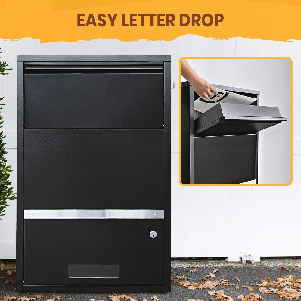 Groverdi Parcel Box Post Letter Box Package Mailbox Security Lock Storage All Black image number 6