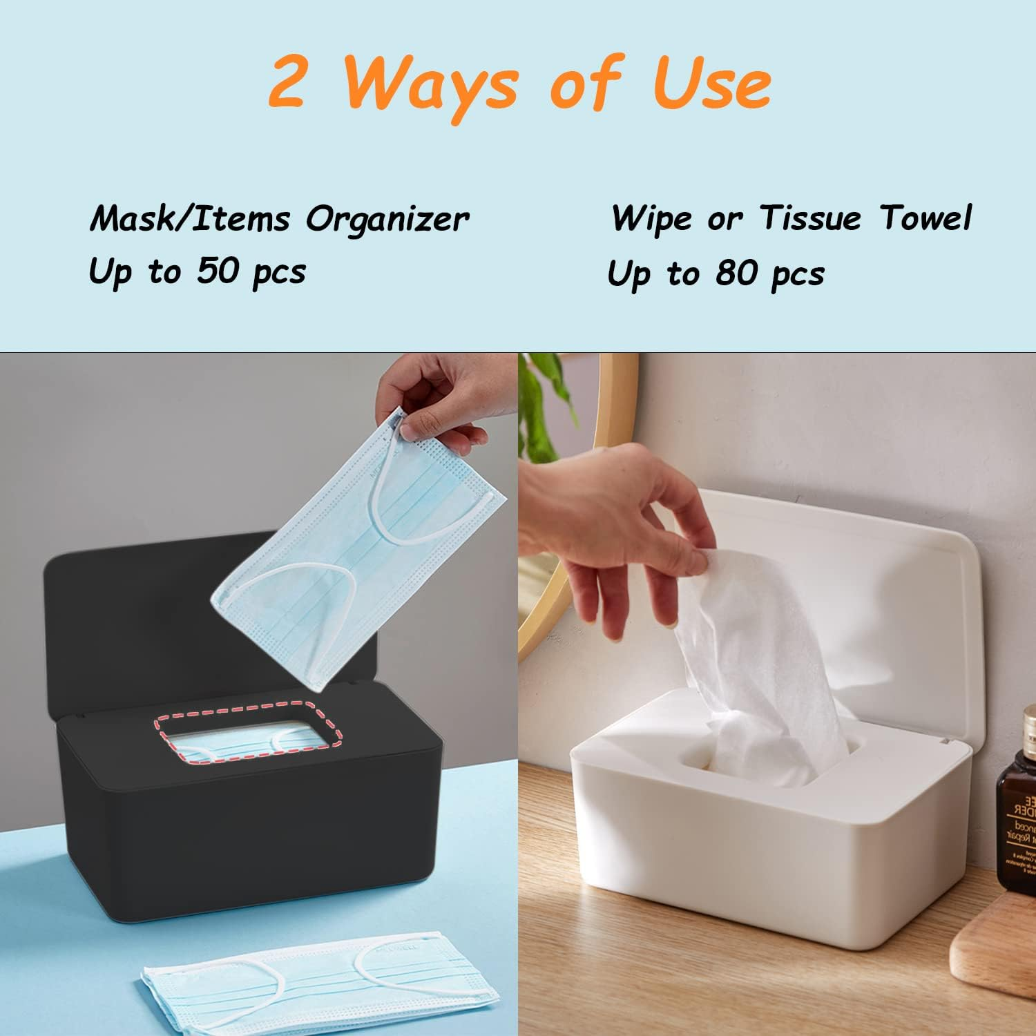 Seposeve Wipes Dispenser, Wipe Holder for Baby & Adult, Refillable Wipe Container, Keeps Wipes Fresh, Far from Dirty Wipes, Easy Open/Close Wipes Pouch Case, Black