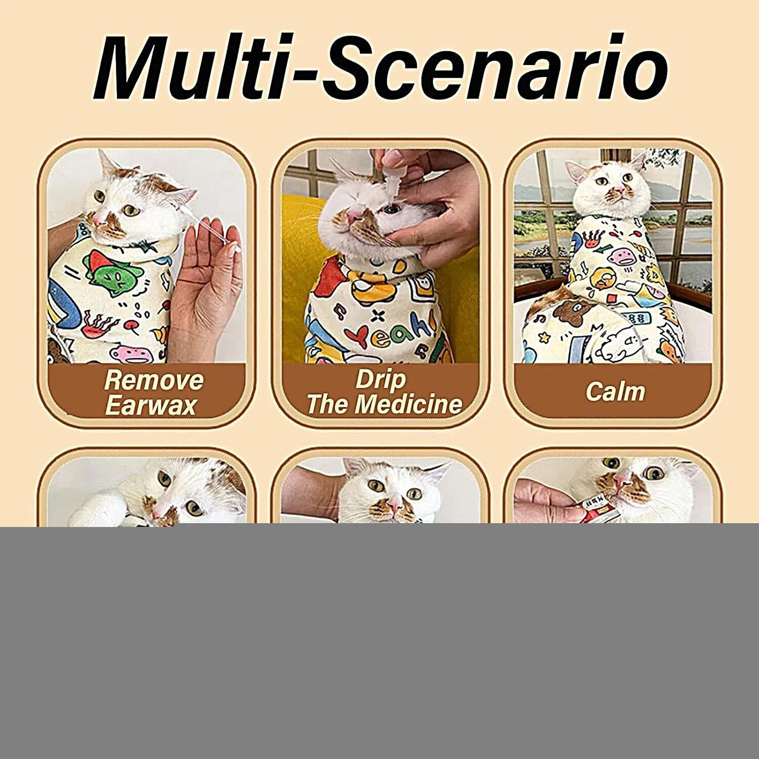 Cat Grooming Wrap - Cat Nail Trimming Wrap Adhesive - Cute Anti-Scratch Bag Pet Animals Blanket for Chinchilla Bunny Small Medium Large Breeds Coat Care image number 4