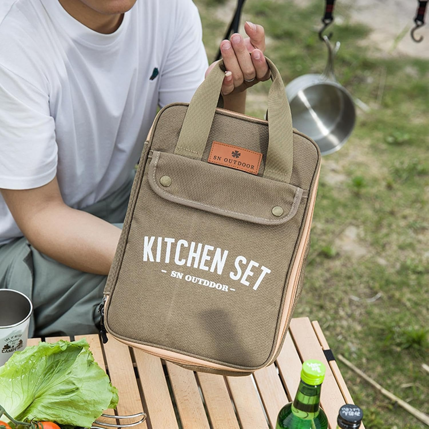 Camping Utensil Bag - Stainless Kitchen Utensils 8-Piece,Portable Camp Kitchen Organizer, Metal Cooking Utensil Set for Hiking, Outdoor Kitchen image number 2