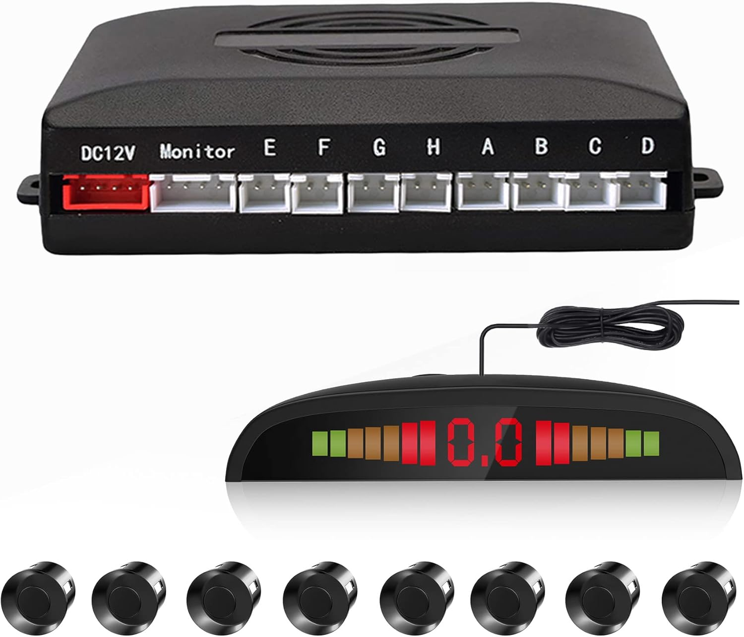 Car Auto Vehicle Visual Backup Radar System with 4 Parking Sensors + Distance Info Video Output + Sound Warning ｡ｭ