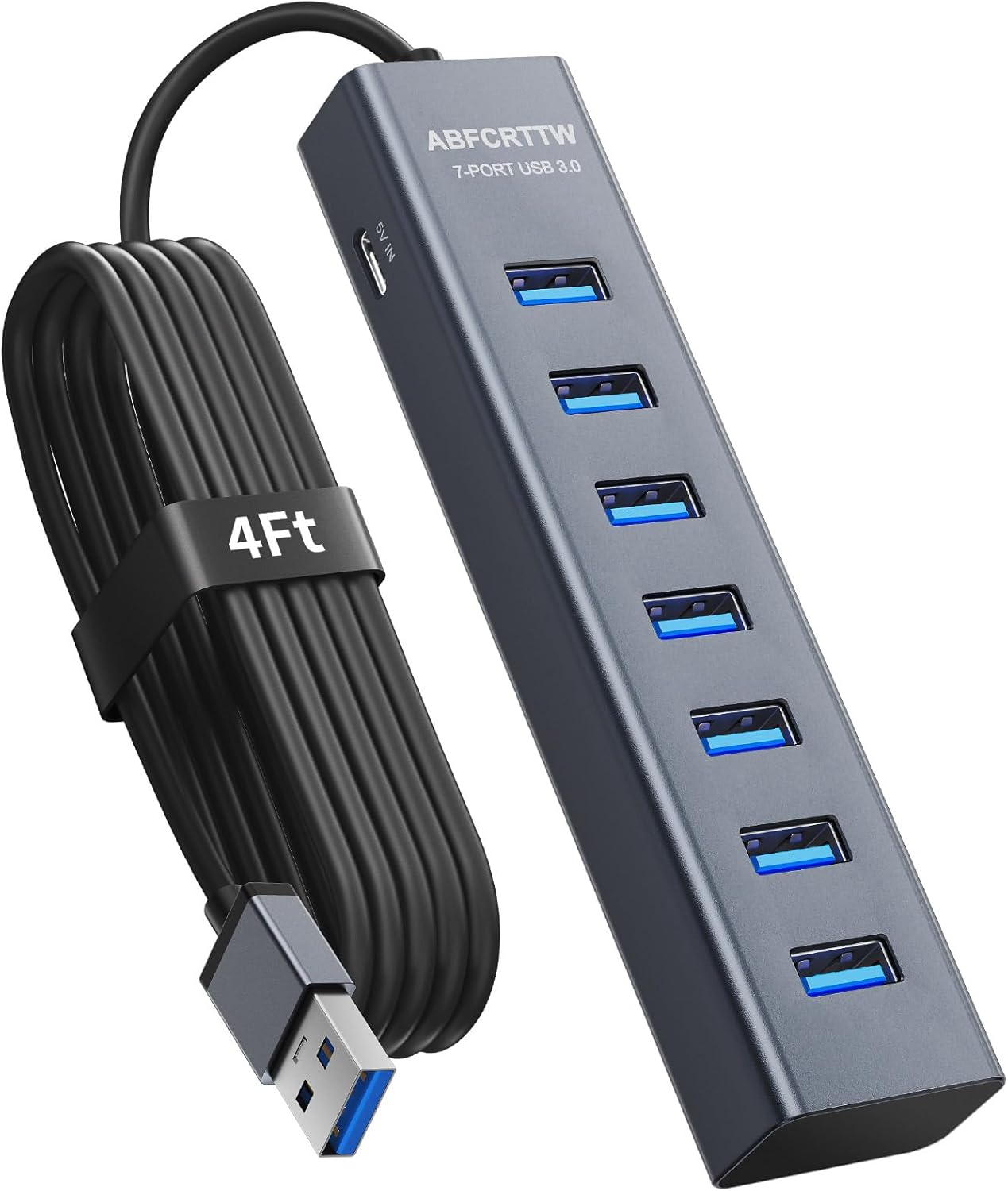 4Ft 7-Port USB Hub 3.0 for Desktop - Aluminium USB Extender Hub 5Gbps Multiport Adapter, USB Splitter, USB Hub Long Cable for Desktop, PC, Flash Drive, PSSD, Windows/Xps, 1.2M image number 4