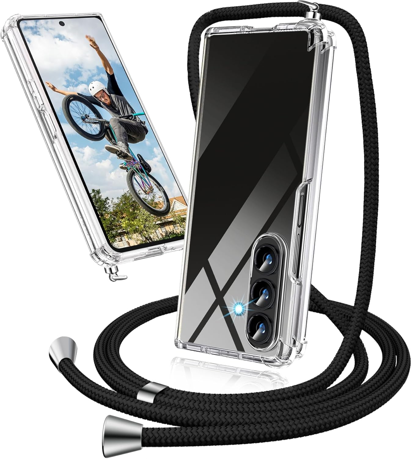 Mobile Phone Chain Case for Samsung Galaxy Z Fold 7, Case with Strap, Transparent Necklace Mobile Phone Case Z Fold 7 with Chain Cord Shoulder Ultra Thin Transparent Protective Case for Samsung Z Fold