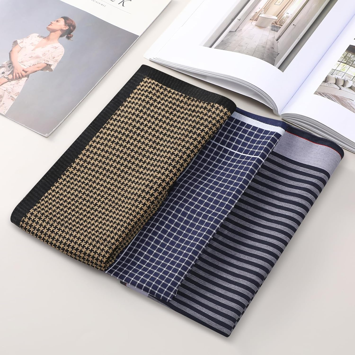 PACGOTH Handkerchiefs for Men, Soft Cotton Men&rsquo;S Handkerchiefs, Assorted Striped Hankies for Men,17X17 6/9 PCS - Multicolor - 9Pcs image number 6