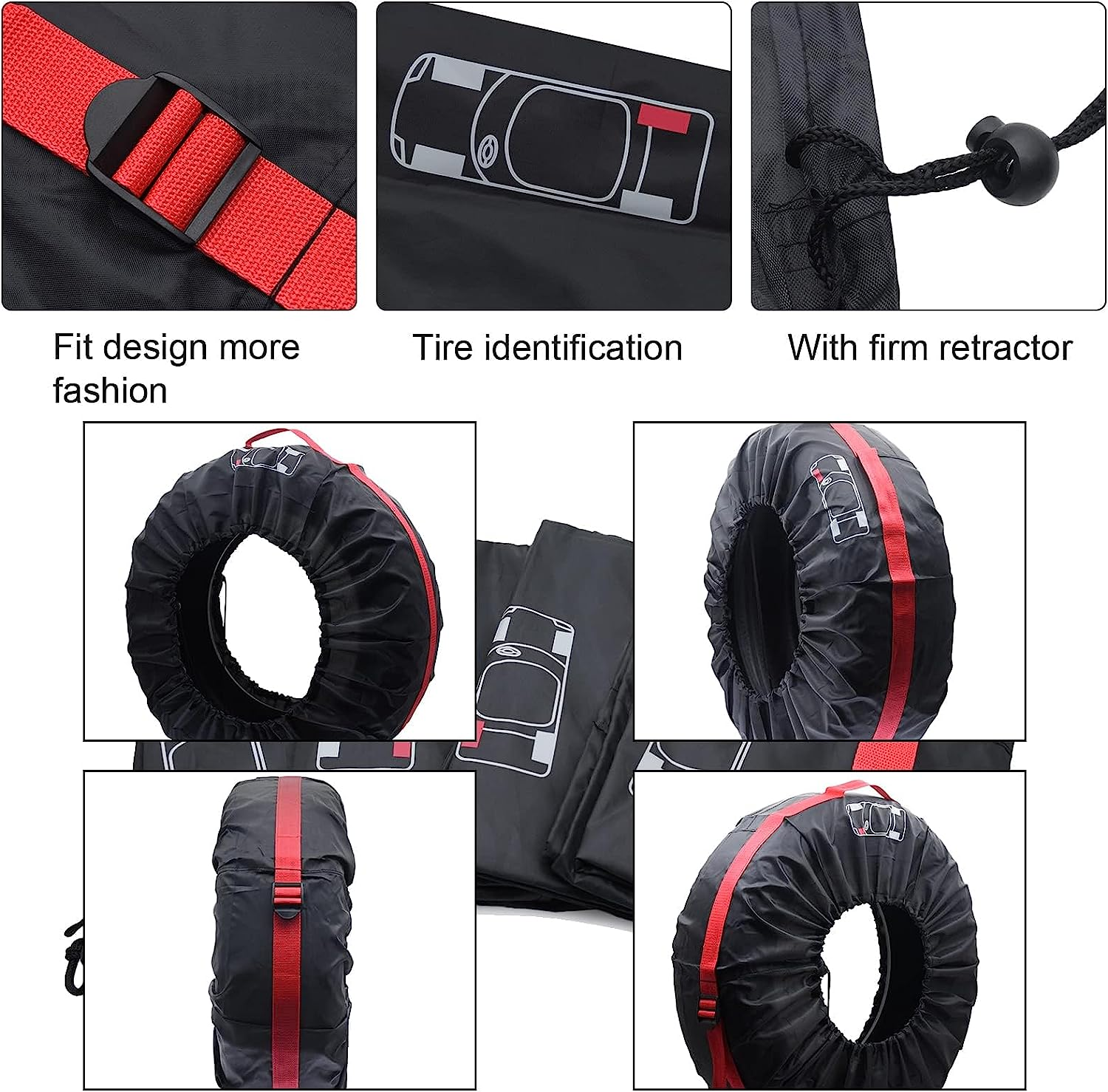 Geloo 4PCS Car Spare Tire Cover, Seasonal Tire Totes, Wheel Storage Bags Vehicle Tyre Accessories Winter Tire Cover Universal Camper Spare Tire Covers Fit for 16&rdquo;-20&rdquo;, Diameter 31&rdquo; image number 5